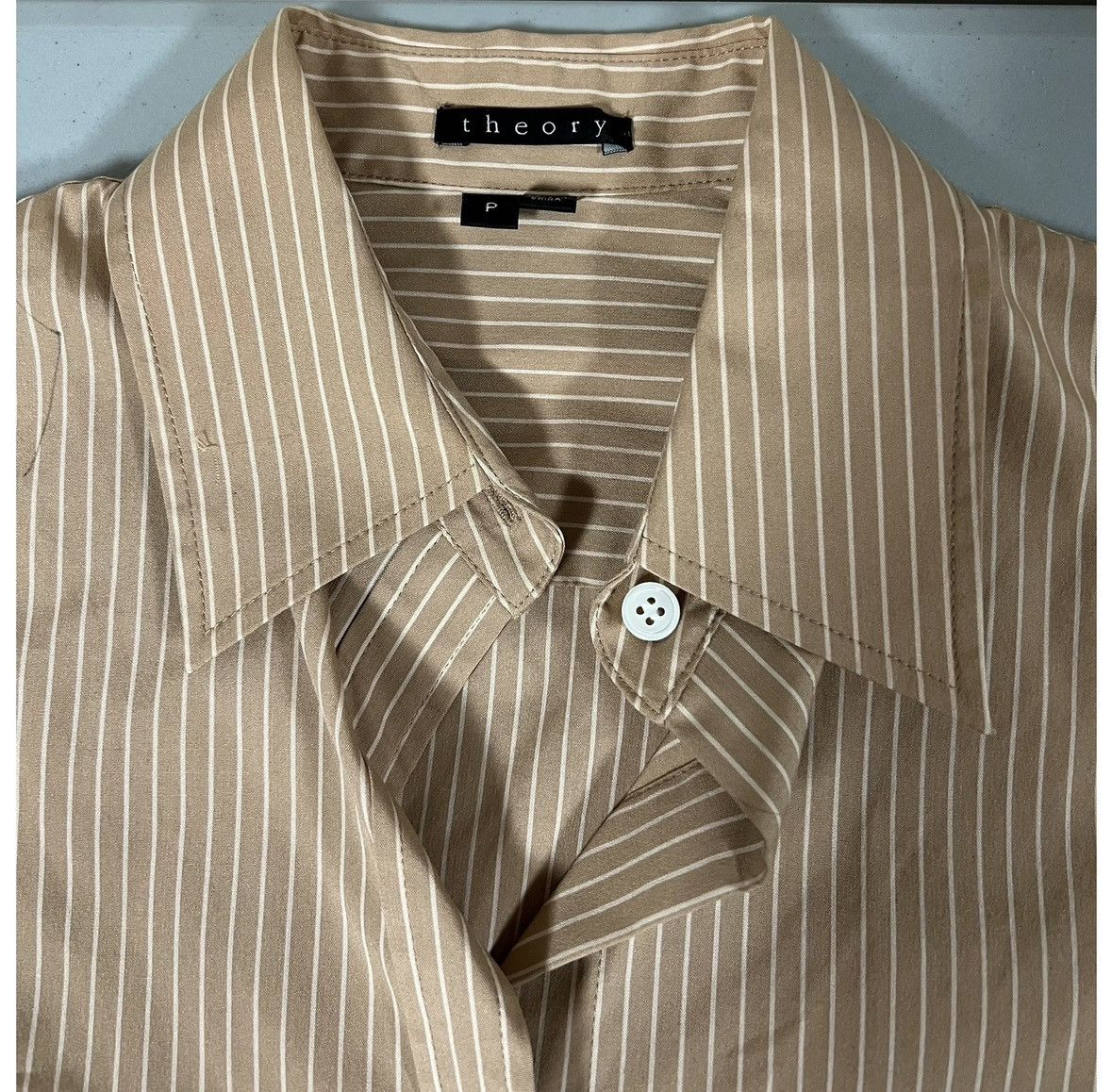 Theory Theory Tan Long Sleeve Button-Down Shirt Top Blouse Size P🤍✨ Size S / US 4 / IT 40 - 4 Thumbnail