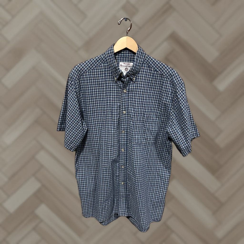 Wrangler VINTAGE Wrangler Shirt Mens L Blue Checkered Short Sleeve Button Up Size US L / EU 52-54 / 3 - 1 Thumbnail