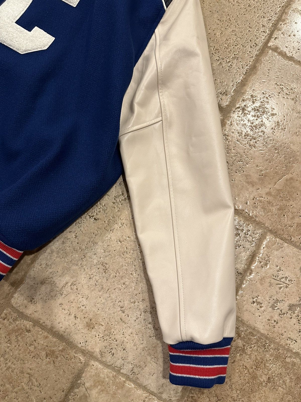Celine × Hedi Slimane Celine x Hedi C Logo Leather Sleeve Blue Woold Teddy Jacket Size US L / EU 52-54 / 3 - 8 Thumbnail