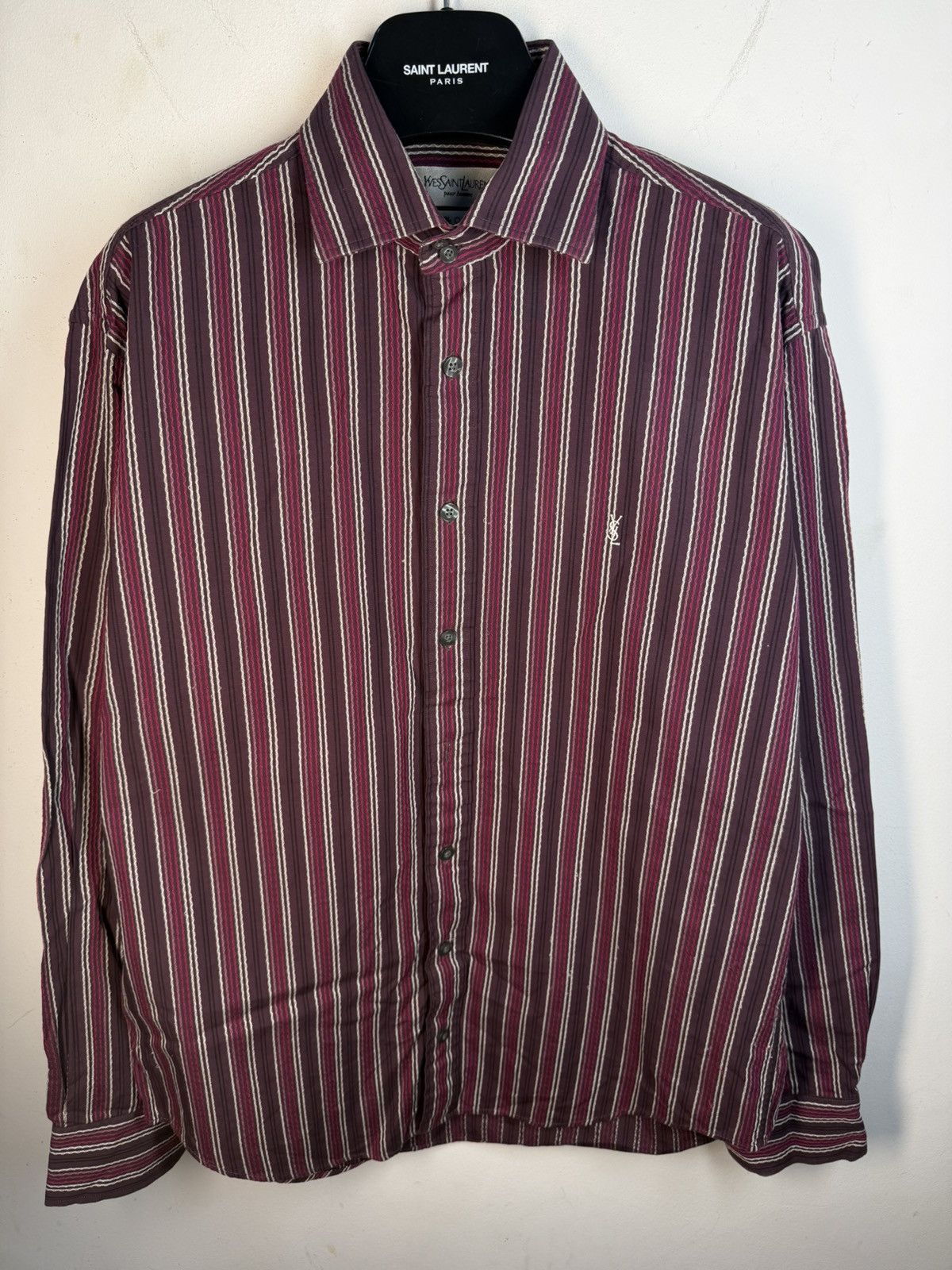 Yves Saint Laurent Burgundy YSL Shirt Cotton Striped Yves Saint Laurent Shirt Size US M / EU 48-50 / 2 - 3 Thumbnail