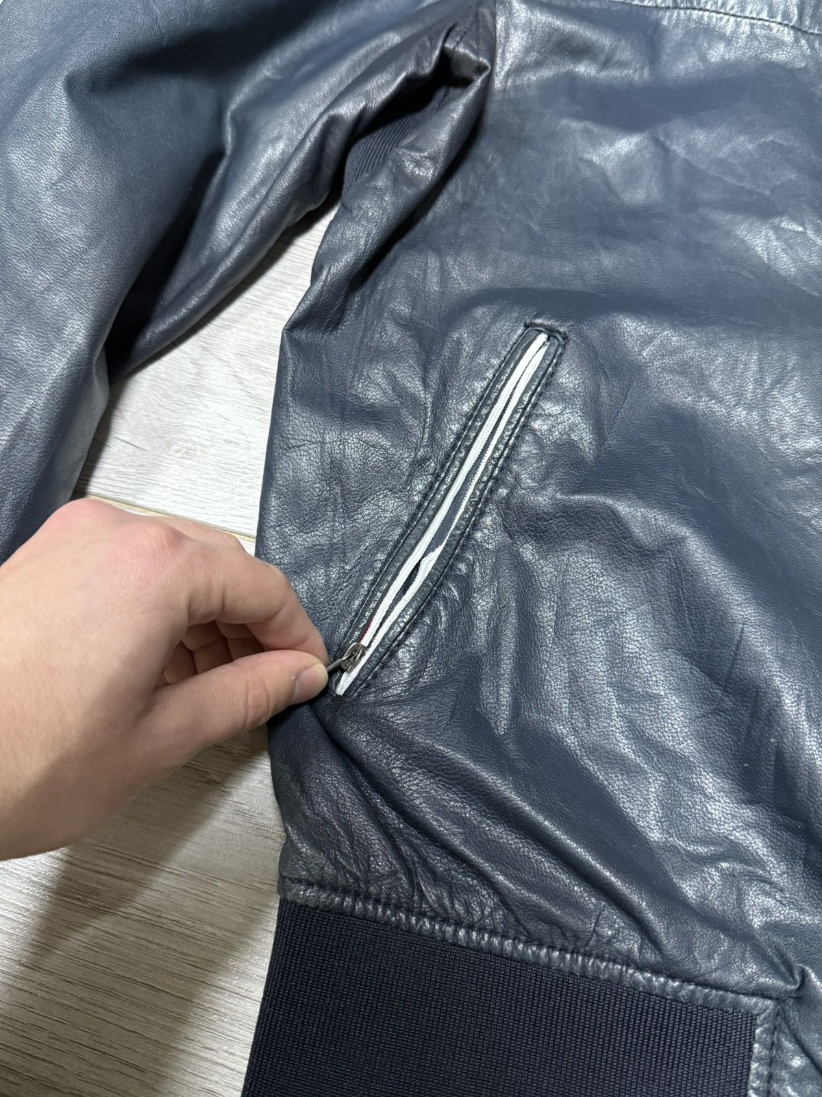 Armani Armani Jeans leather ovina Calf leather hooded jacket zip Size US S / EU 44-46 / 1 - 9 Thumbnail