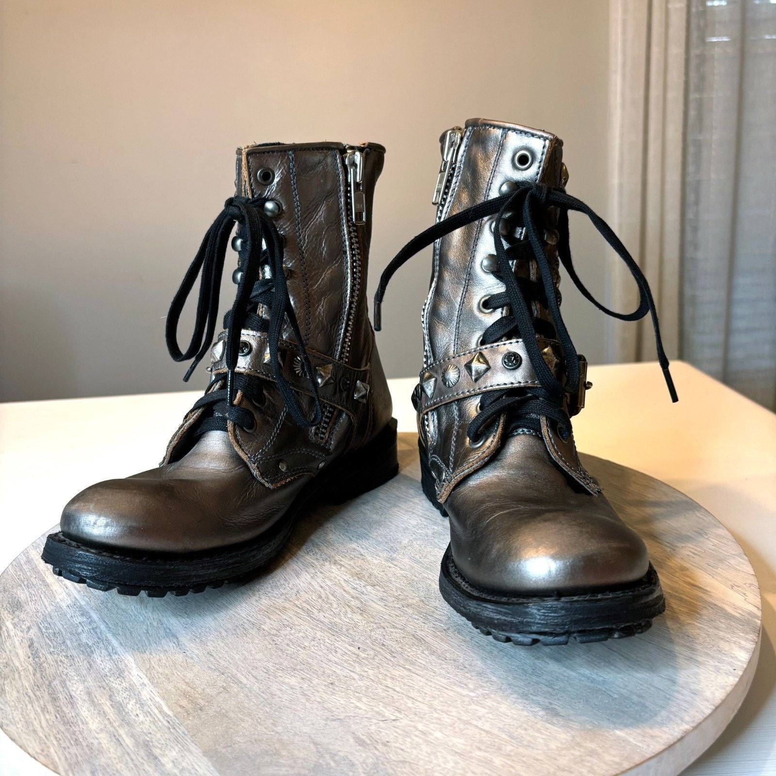 ASH ASH Ryanna US 7.5 - 8 EU 38 Metallic Studded Combat Boots Size US 7.5 / IT 37.5 - 3 Thumbnail