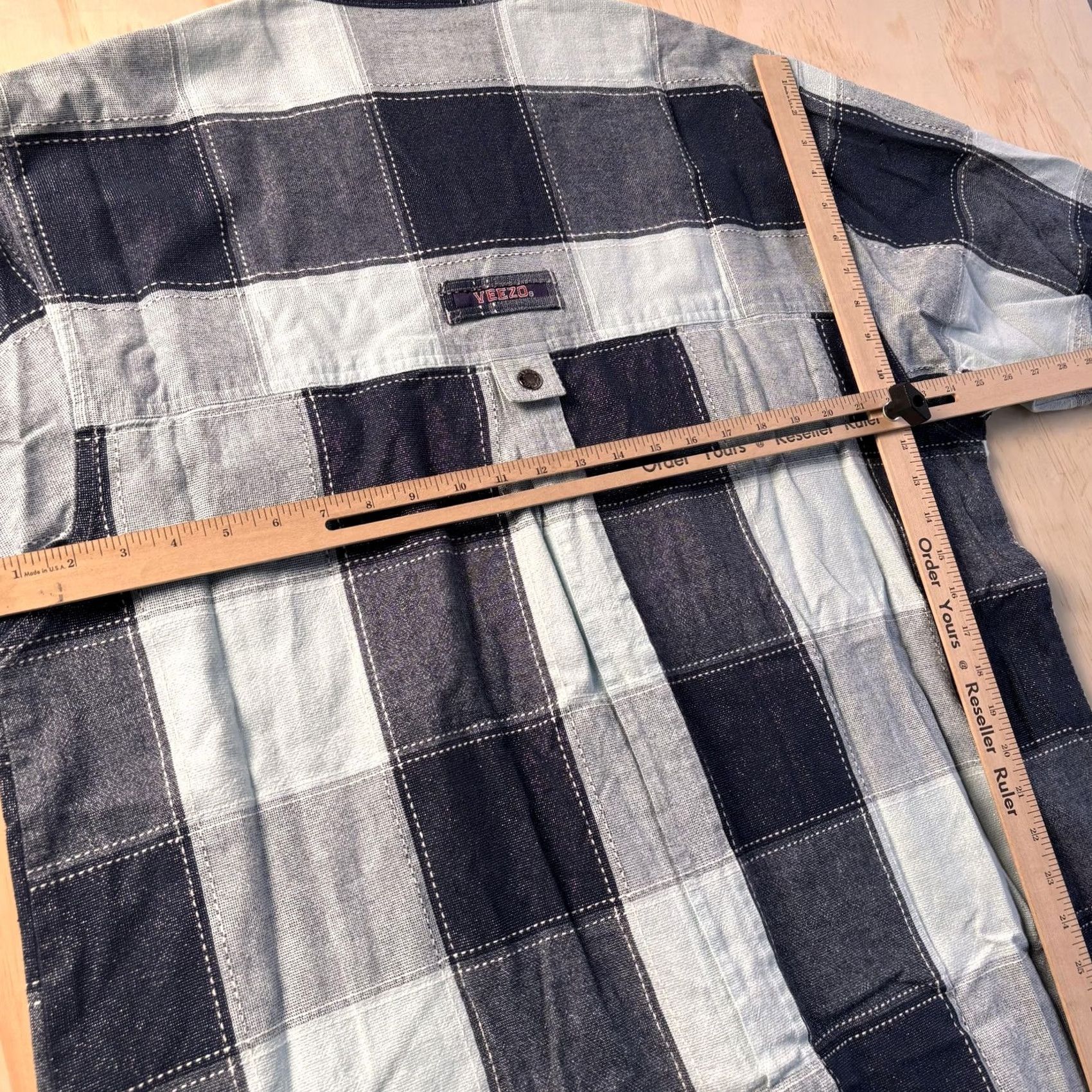 Vintage Veezo Shirt Mens 2XL Blue Plaid Short Sleeve Button Front Pockets Cotton Casual Size US XXL / EU 58 / 5 - 6 Thumbnail