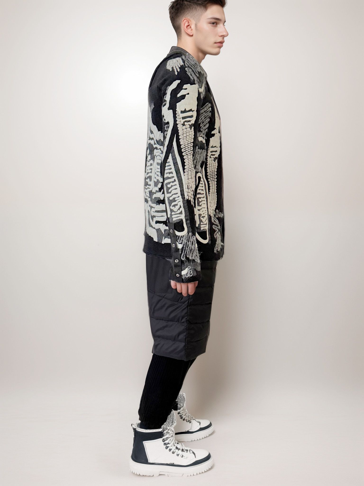 Rick Owens Runway MOODY FW14 Cashmere Embroidered Size US XXS / EU 40 - 2 Thumbnail