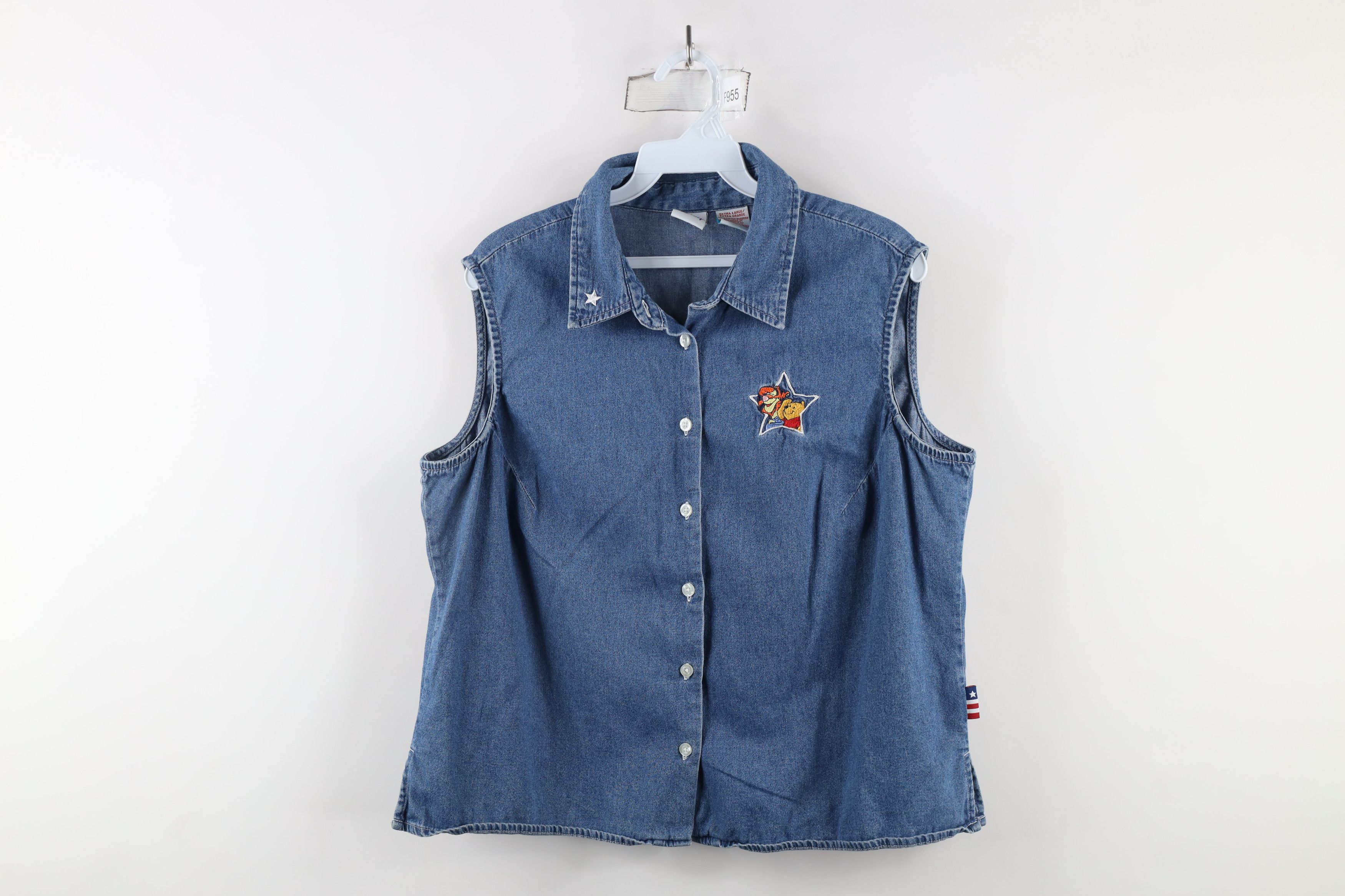 Disney × Vintage Vintage 90s Disney the Pooh Sleeveless Denim Button Shirt Size XL / US 12-14 / IT 48-50 - 1 Thumbnail