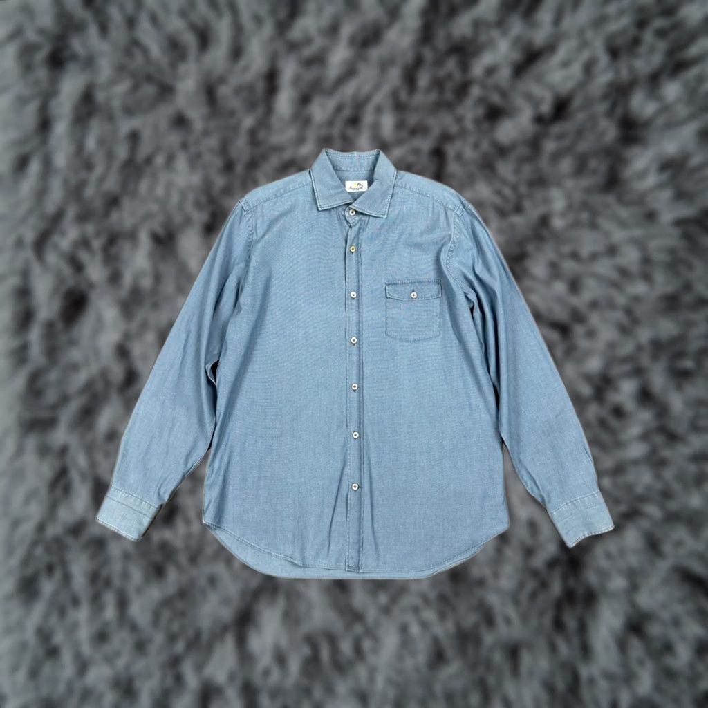 X-LARGE Giannetto Portofino Long Sleeve Button Down Shirt L Mens Blue Chambray Cotton 100% Size US L / EU 52-54 / 3 - 1 Thumbnail
