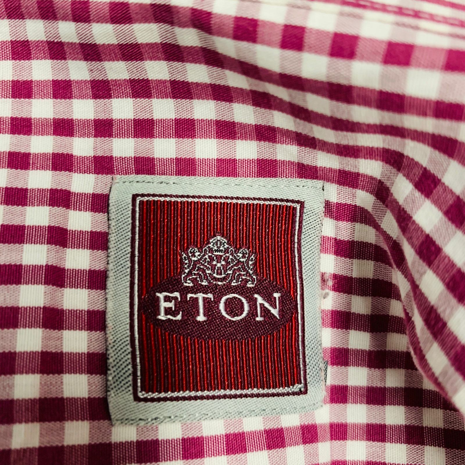 Eton Size XL Burgundy White Gingham French Cuff Long Sleeve Shirt Size US XL / EU 56 / 4 - 4 Thumbnail