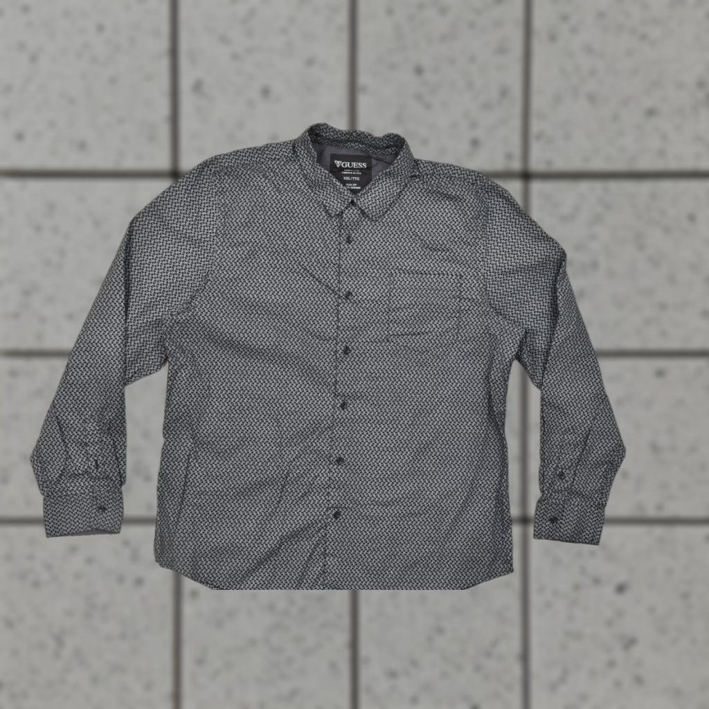 Guess Guess Men's XXL Slim Fit Button Down Shirt Long Sleeve Grey Geometric Print Stre Size US XXL / EU 58 / 5 - 1 Thumbnail