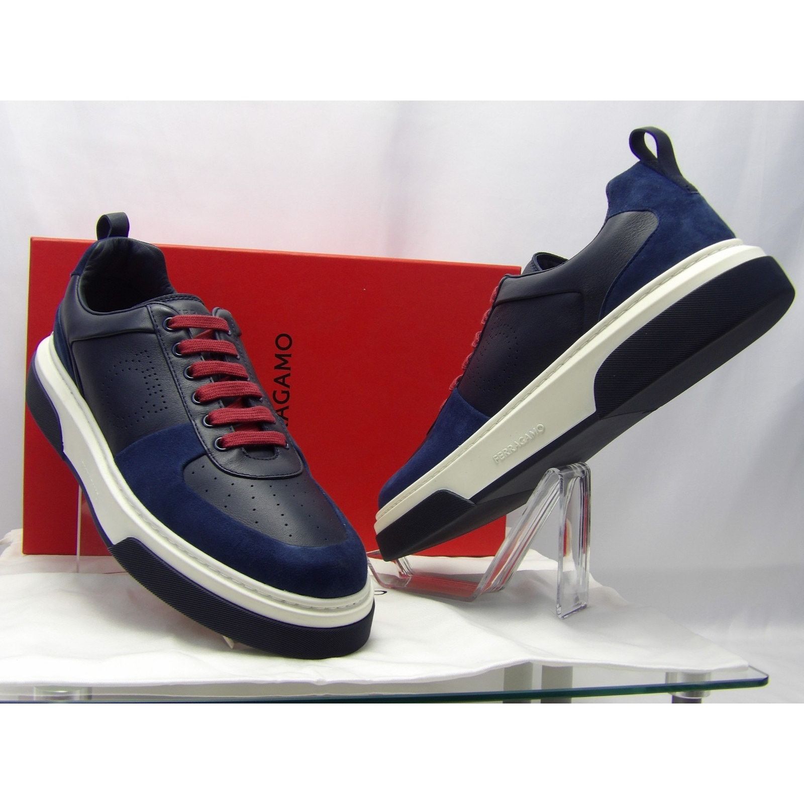Salvatore Ferragamo FERRAGAMO CASSINA BLUE LEATHER LOGO SNEAKERS 11.5 M ITALY Size US 12.5 / EU 45-46 - 3 Thumbnail