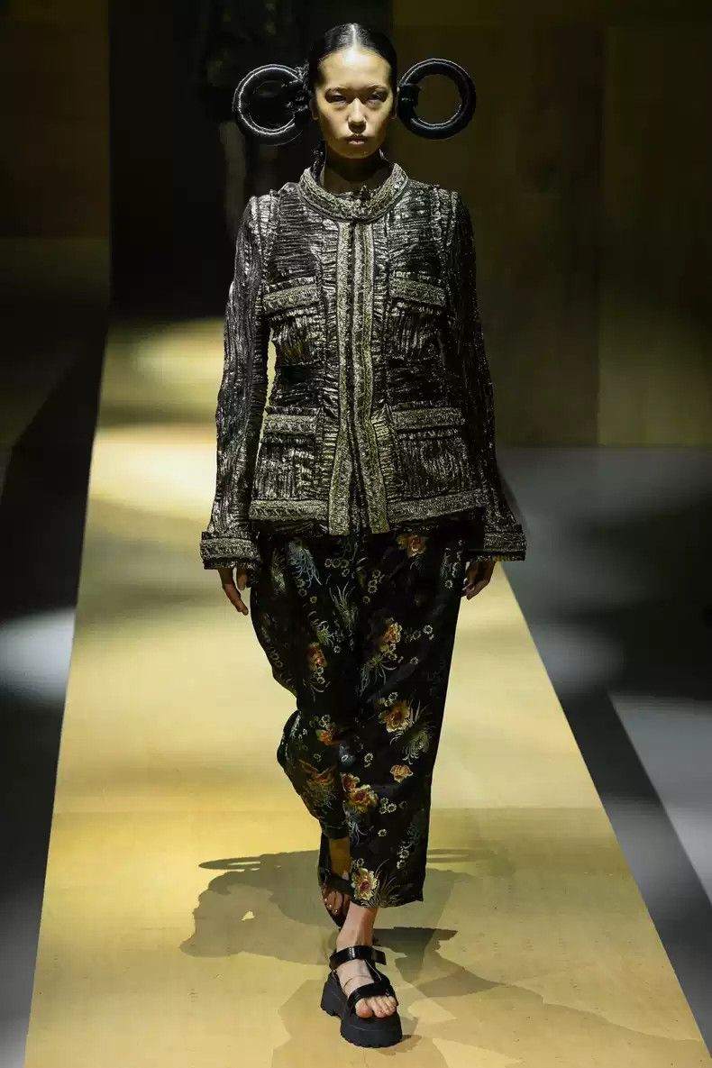 junya watanabe Embroidered jacquard diagonal crotch pumpkin pants