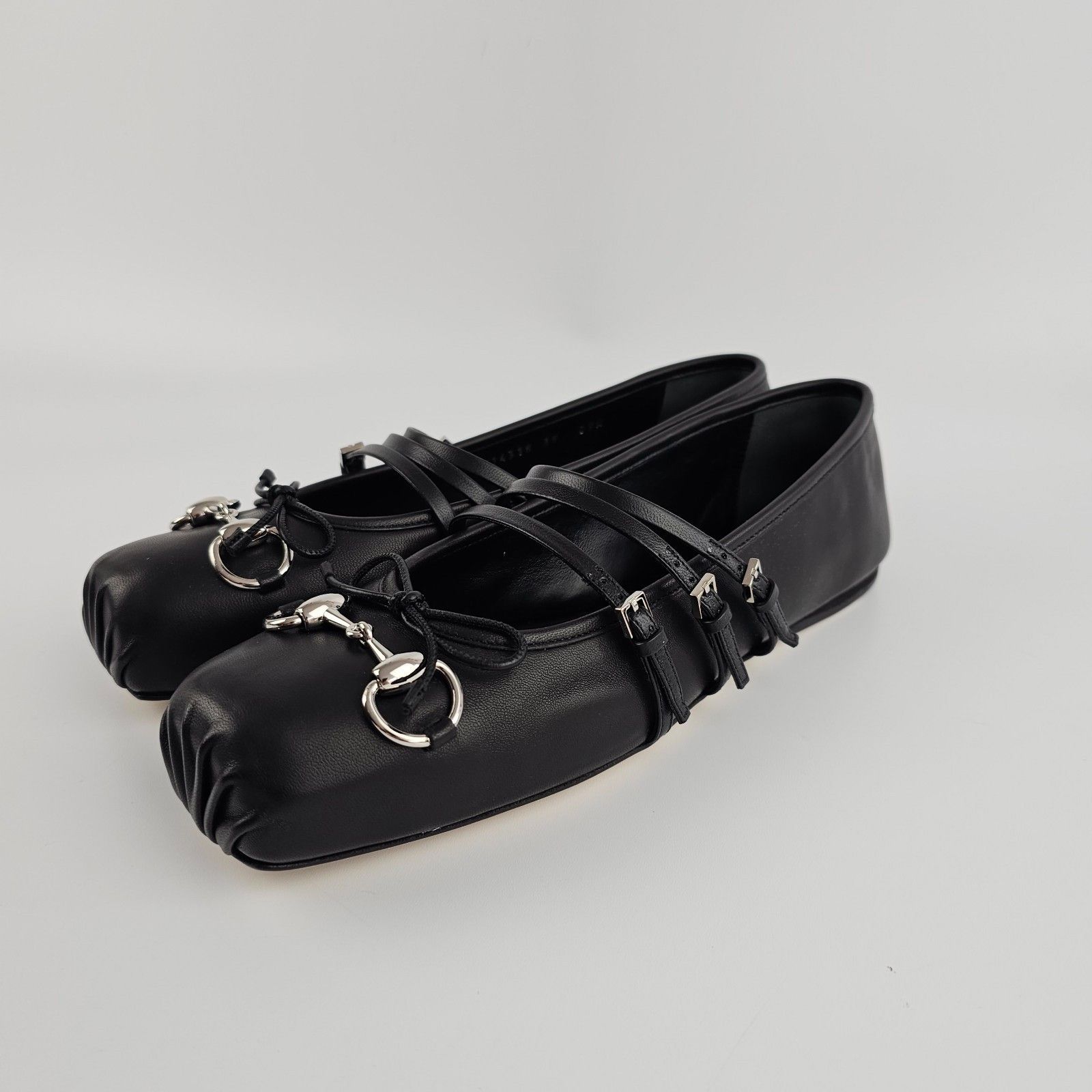 GUCCI Horsebit $1090 Black Leather Ballet Flats New & Authen
