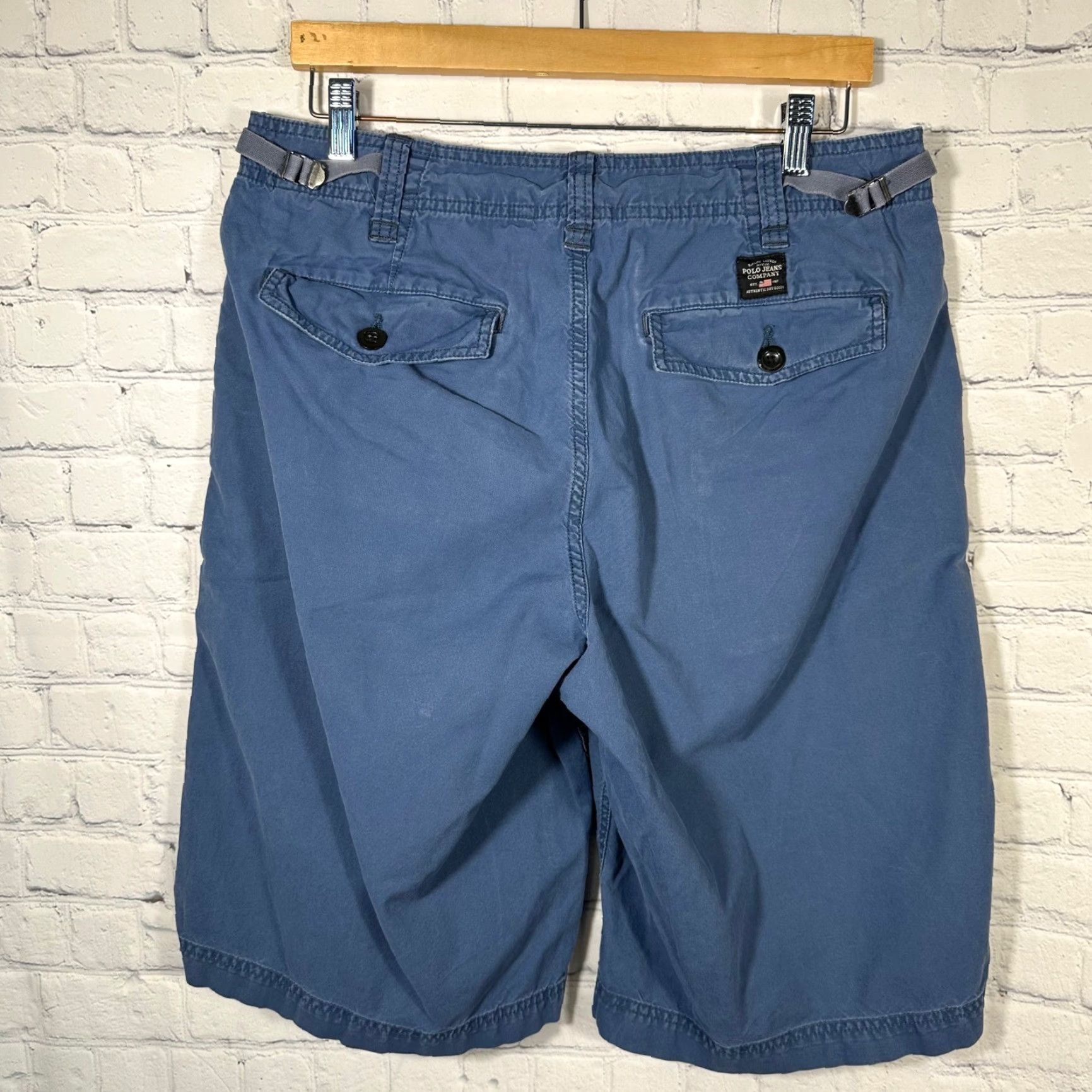 Vintage Polo Jeans Co. Ralph Lauren Cargo Shorts Mens 33 Blue Surplus Cinch Back Flat Front 10 In Inseam Regular Rise 90s USA Preppy Casual Workwear Size US XS / EU 42 / 0 - 6 Thumbnail