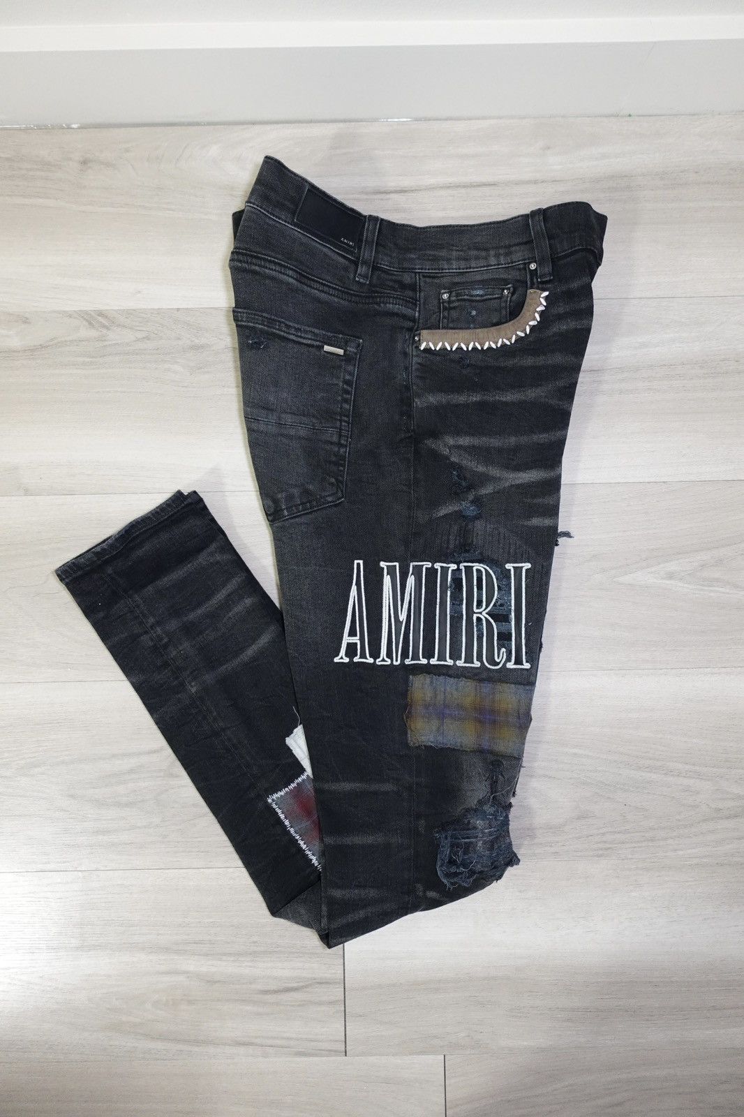 Amiri Black Grunge Patch Jeans | Grailed
