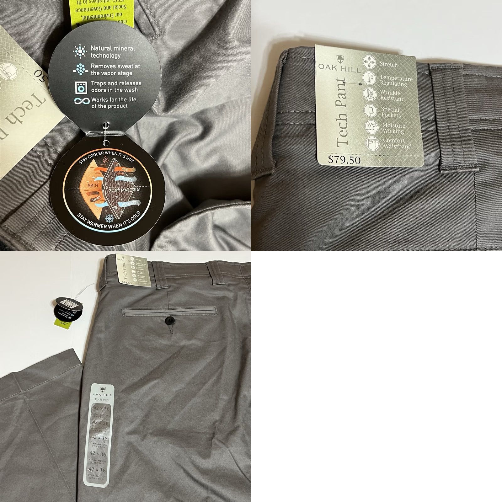 Vintage Oak Hill Mens Straight Fit Tech Pants Gray 42x36 Moisture Wicking Stretch 5-Pocket Dress Pants NWT Size US 42 / EU 58 - 9 Thumbnail