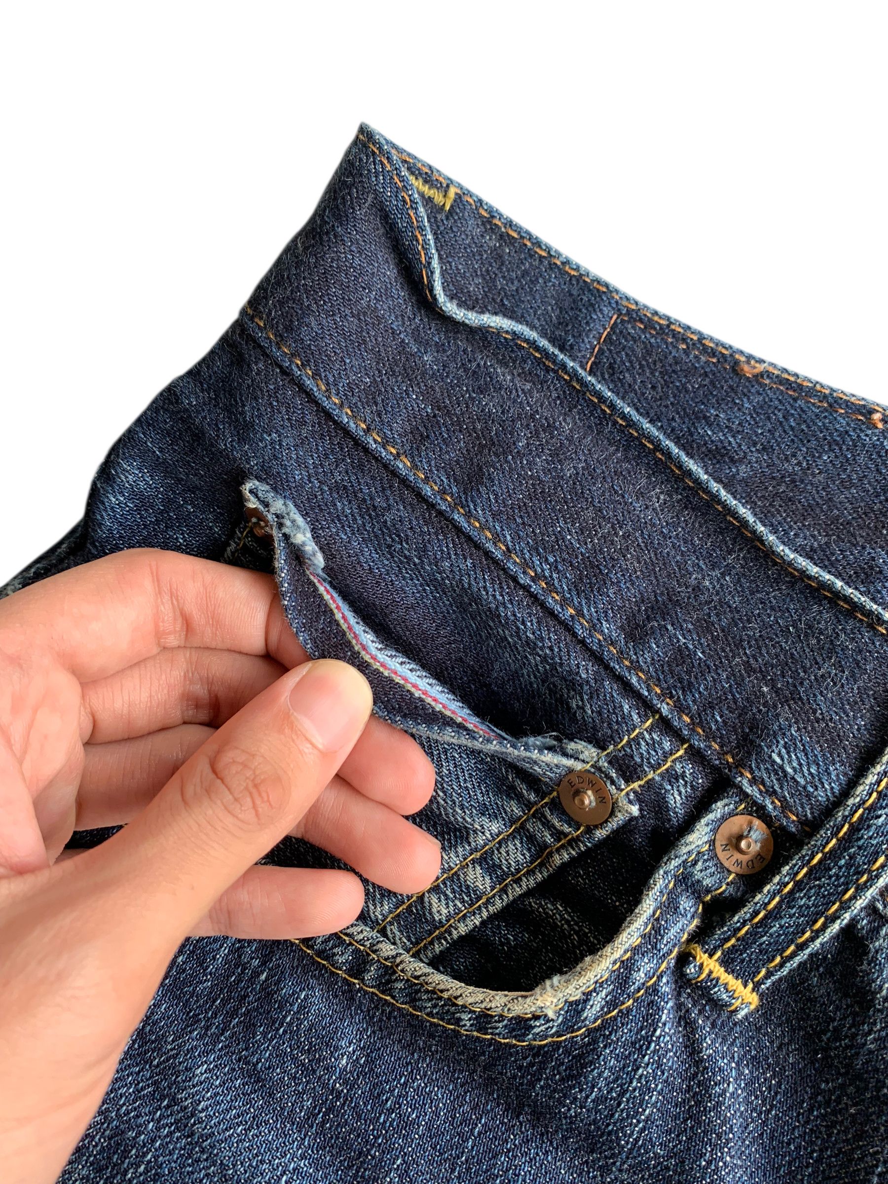 Kapital EDWIN SELVEDGE 505zx FADED &RUSTY DISTRESSED DENIM Size US 33 - 15 Thumbnail