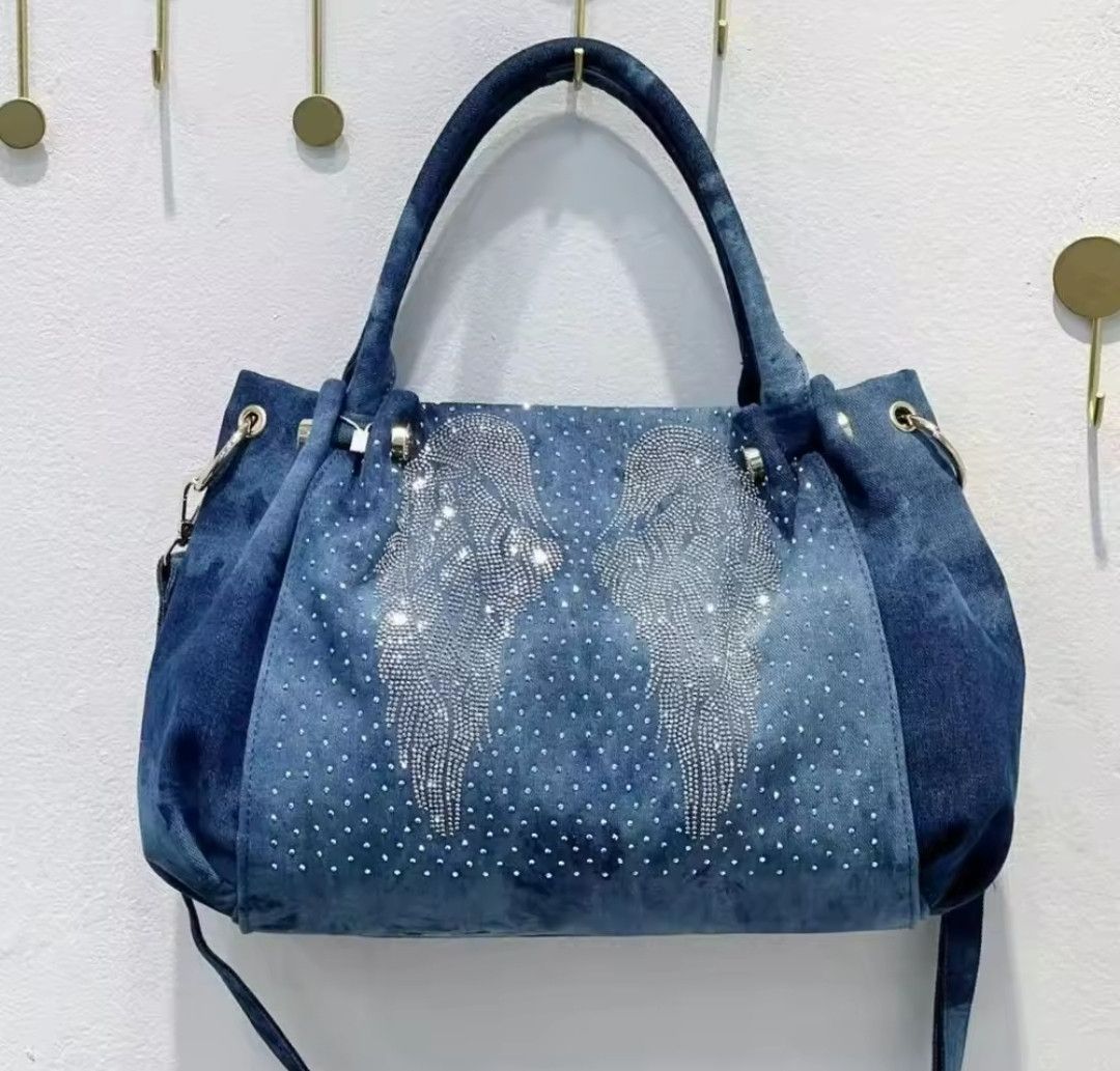 Jean × Vintage Denim Handbag Crystal Bling Wings Size ONE SIZE - 3 Thumbnail