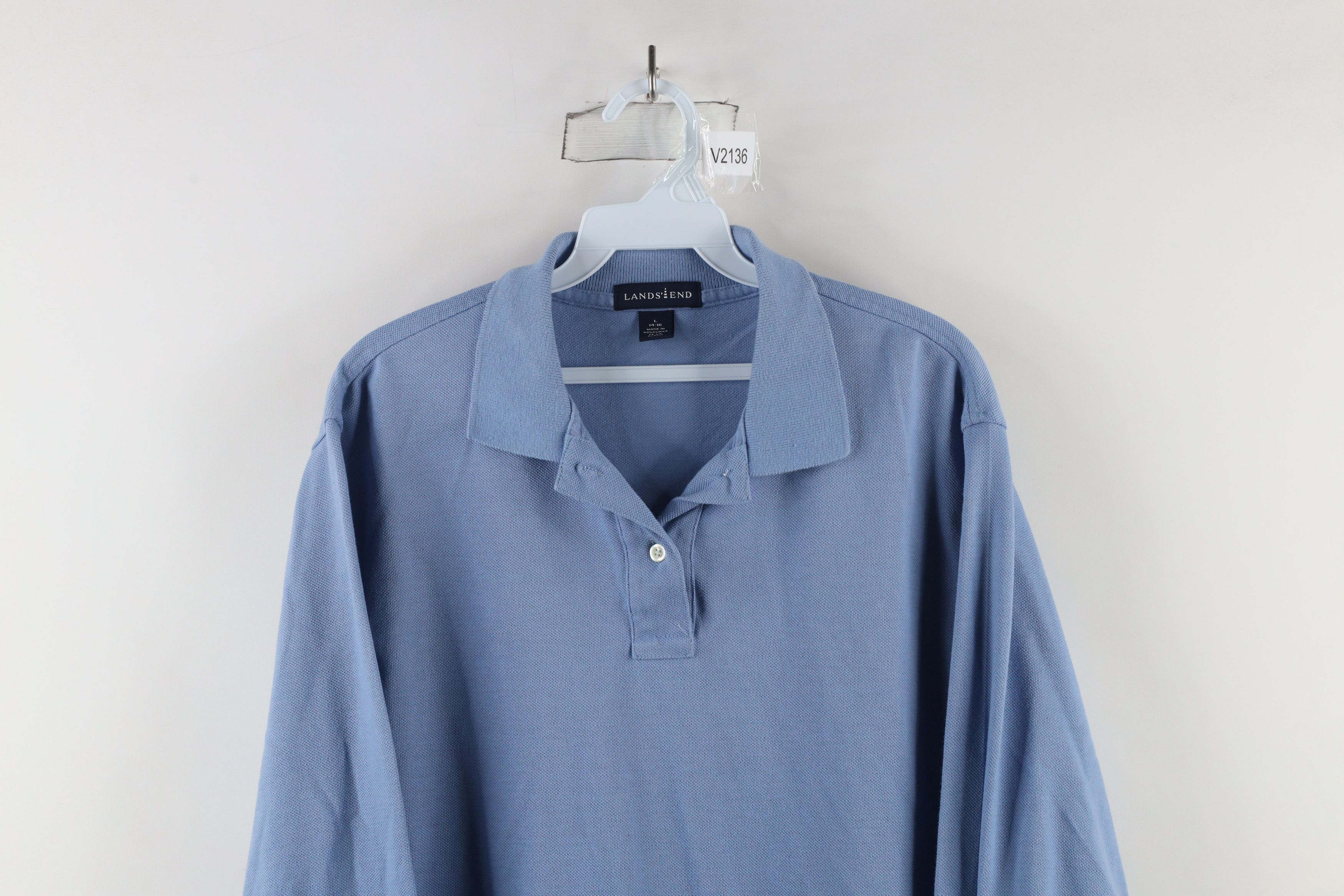 Lands' End × Vintage Vintage 90s Lands End Long Sleeve Polo Shirt Carolina Blue Size L / US 10 / IT 46 - 2 Thumbnail