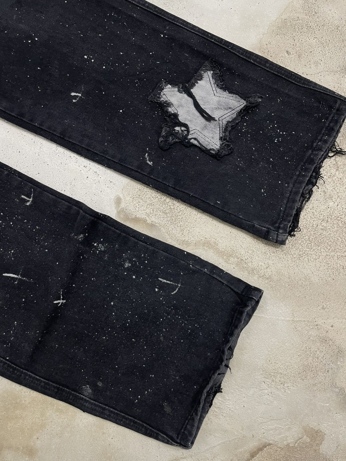 Japanese Brand Wide Distressed Denim Y2K Star Moon Painting Custom Paint Size US 31 - 6 Thumbnail