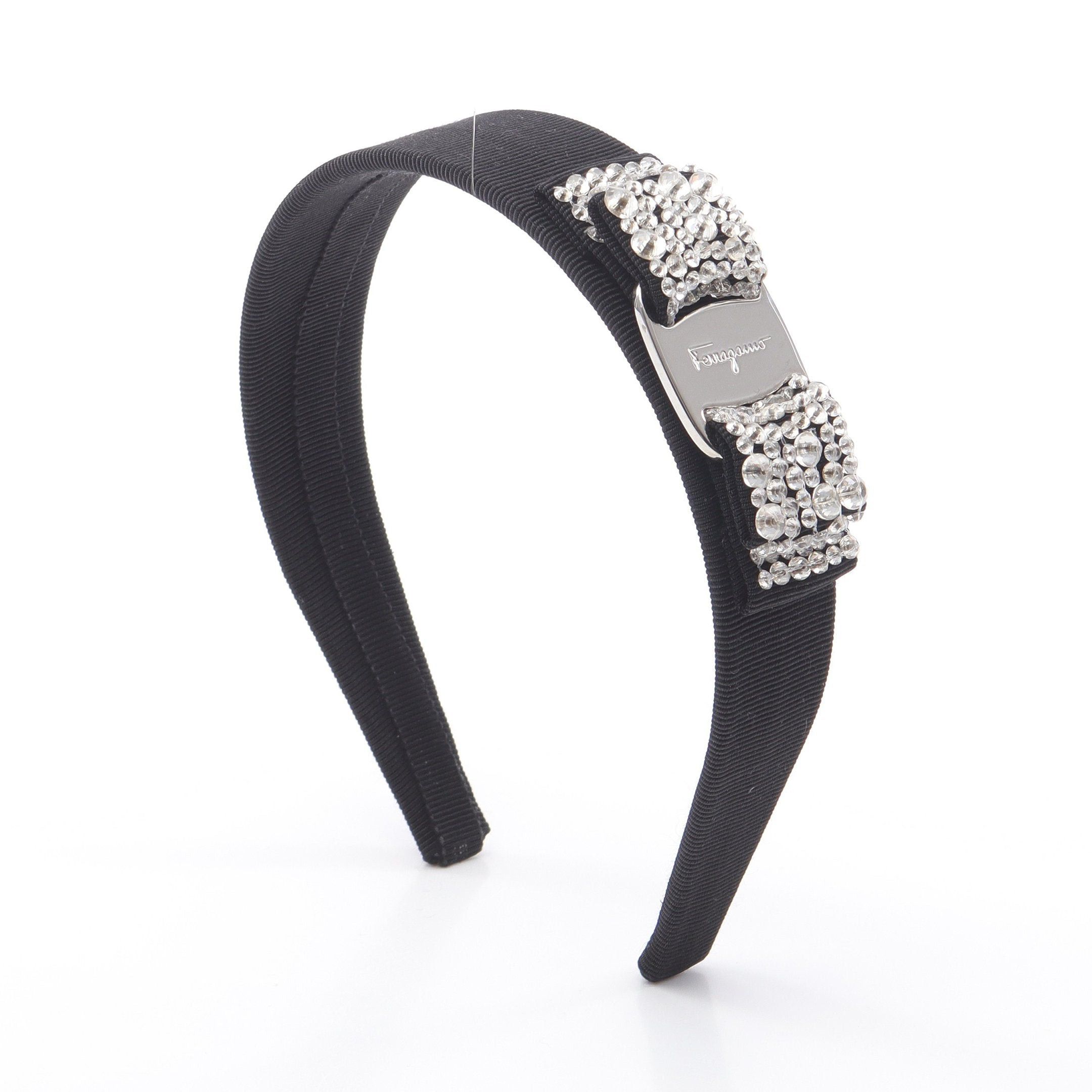 Salvatore Ferragamo Salvatore Ferragamo Vara Ribbon Headband Fabric Gp Rhinestone Black Size ONE SIZE - 1 Thumbnail