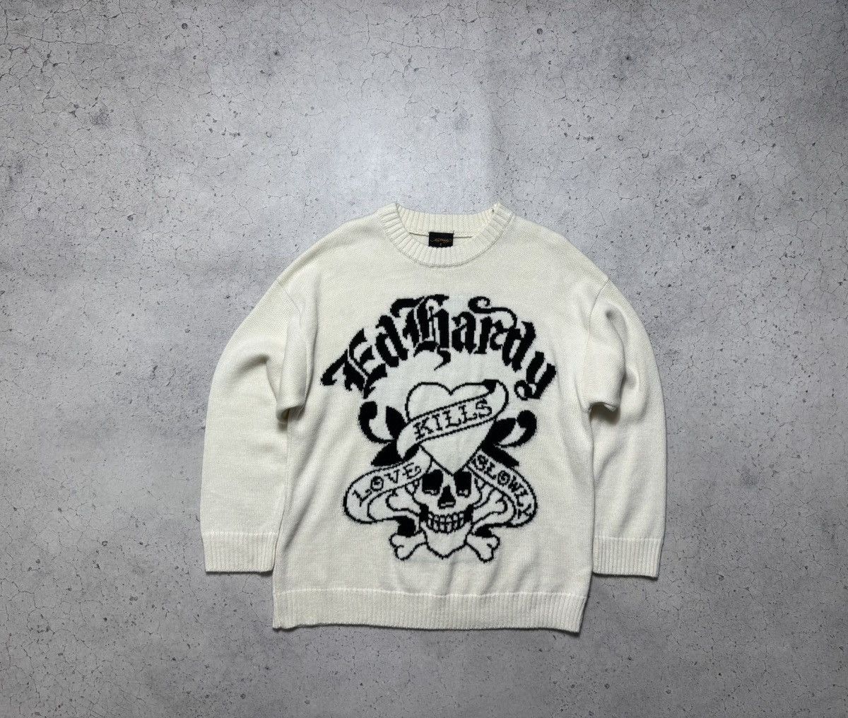 Ed Hardy Ed Hardy Big Logo Knitted Sweater Big Logo Cream Oversize Size US XS / EU 42 / 0 - 2 Thumbnail
