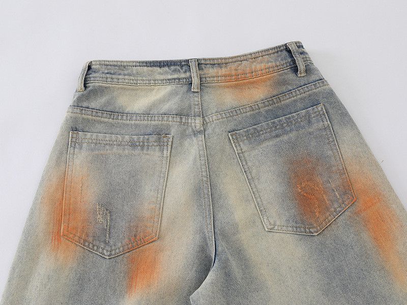 Vintage American retro tie-dye distressed curved jeans for men Size US 32 / EU 48 - 5 Thumbnail