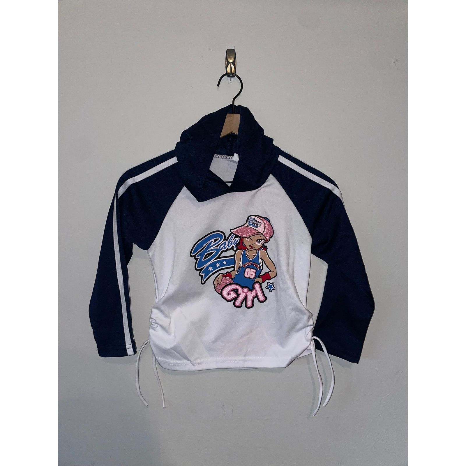Vintage Y2K Baby Girl Top White Blue Hooded Shirt Tee 2000s 10 Size L / US 10 / IT 46 - 1 Thumbnail