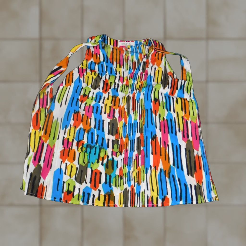 Kasper Kasper Blouse M WOMENS Sleeveless Dolman Sleeve Round Neck Multicolor Rainbow Geometric Casual Polyester Down Button Pullover Regular Open Size M / US 6-8 / IT 42-44 - 1 Thumbnail