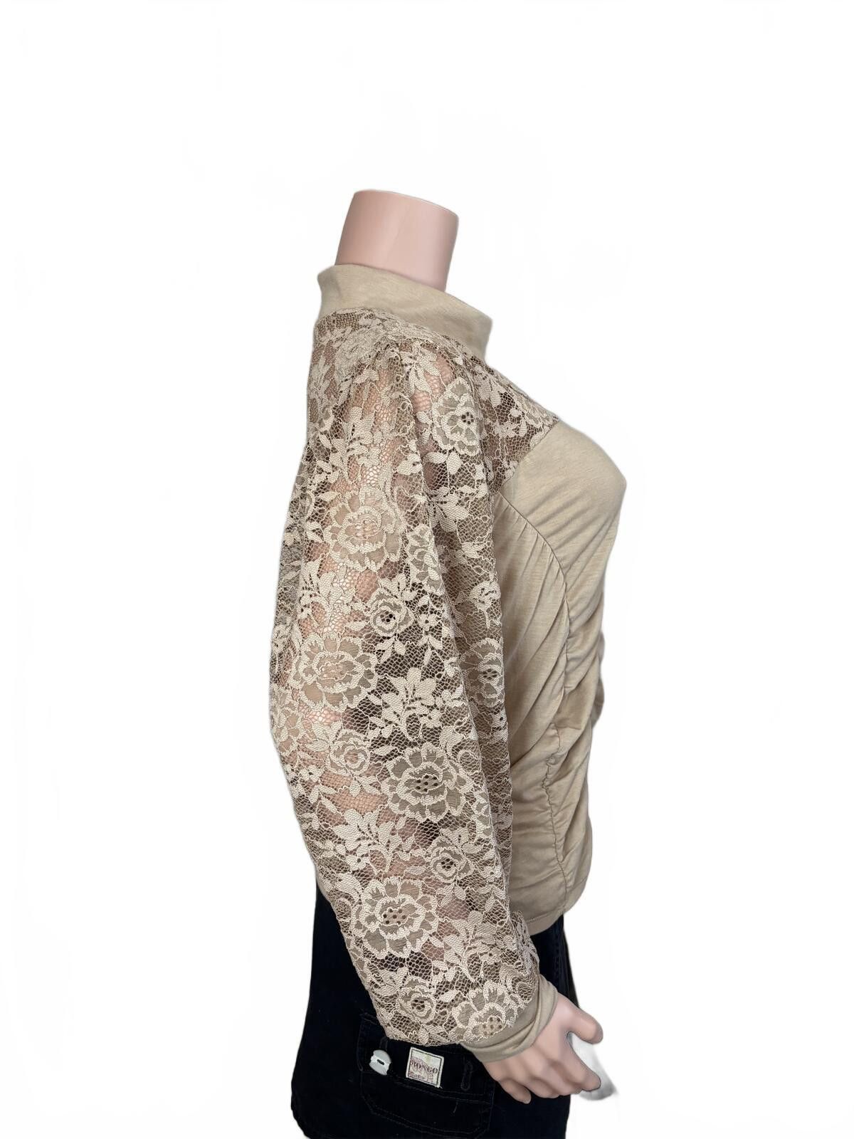 Other Vintage inspo Beige Lace Ruched Mock Neck Boho Y2K. M/L. Size M / US 6-8 / IT 42-44 - 6 Thumbnail