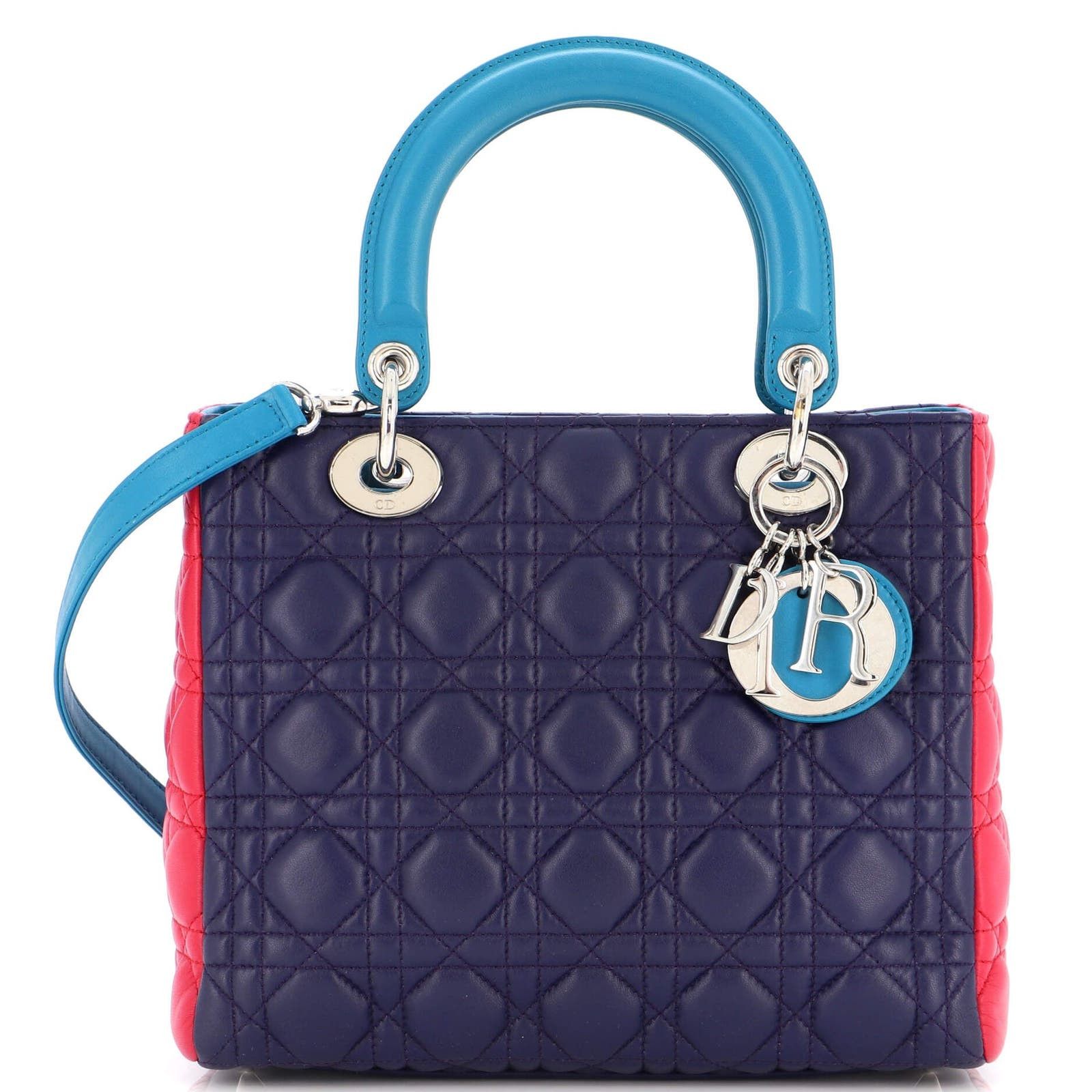 image of Tricolor Lady Dior Bag Cannage Quilt Lambskin Medium in Blue, Women's