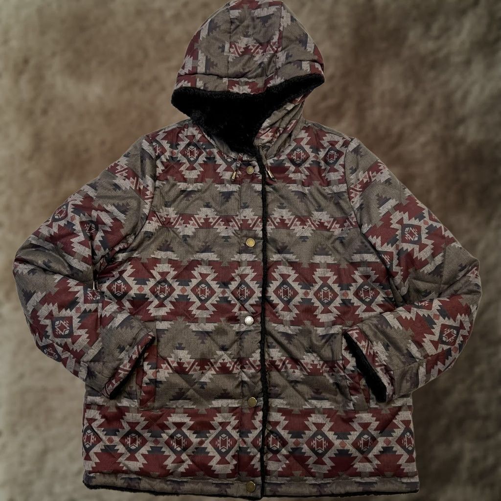 Pendleton Pendleton Jacket Womens Large Reversible Hooded Sherpa Aztec Pattern Coat Jacket Regular Brown Geometric Southwestern Mens? Womens Size L / US 10 / IT 46 - 1 Thumbnail