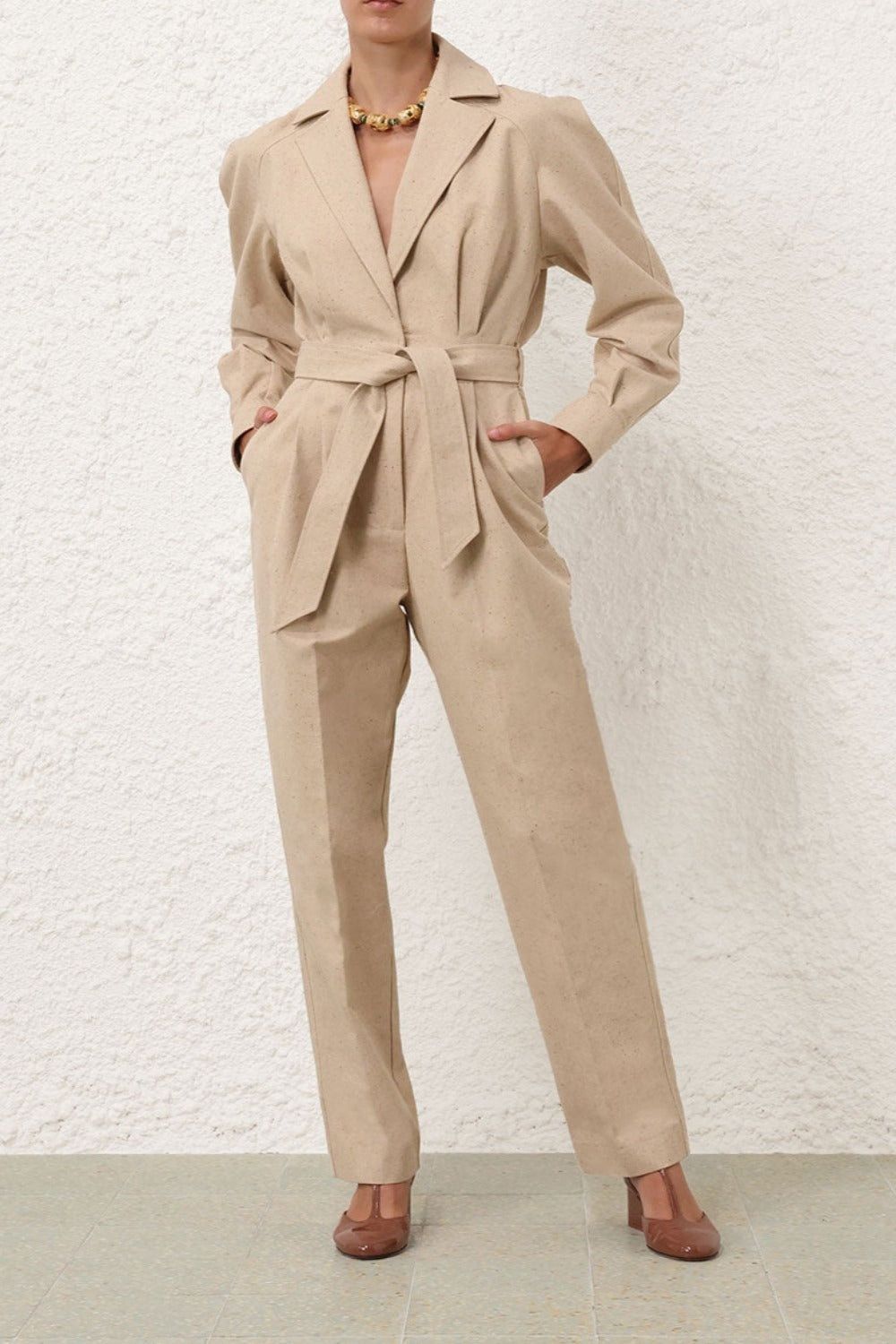 Zimmermann oc11z0525 Melange Jumpsuit in Beige Size 27" / US 4 / IT 40 - 2 Thumbnail