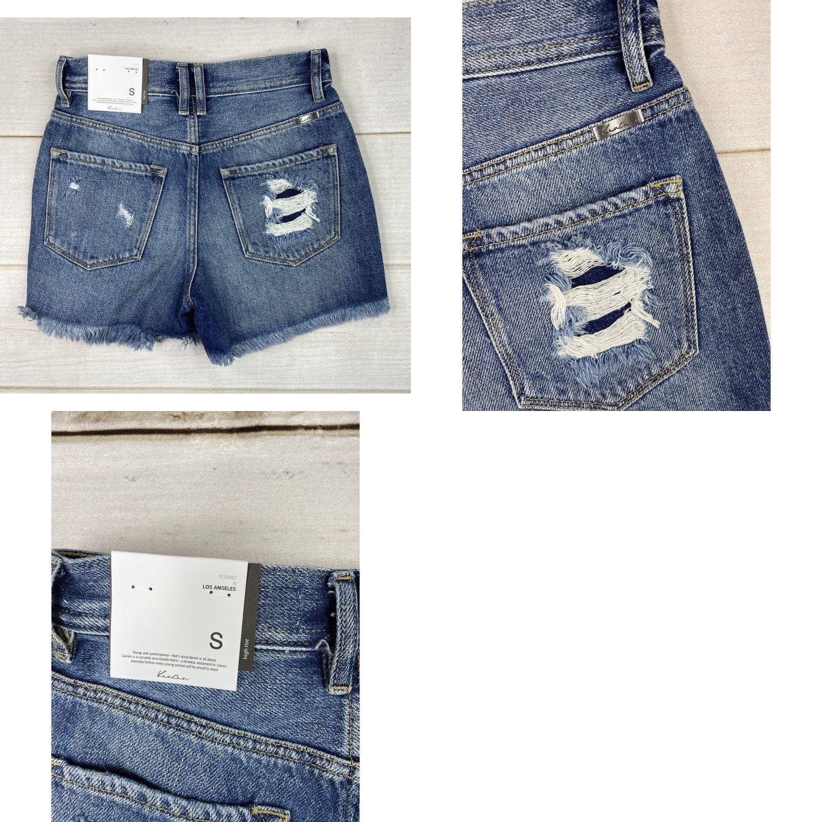 Vintage KanCan Shorts Womens Sz S Dark Wash Denim Distressed High Rise Button Fly NWT Size 28" / US 6 / IT 42 - 9 Thumbnail