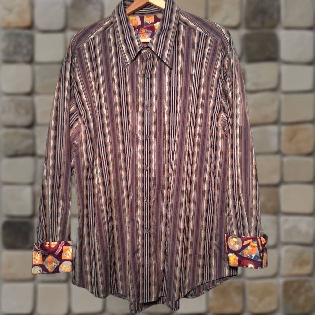Robert Graham Robert Graham Shirt Men 2XL Purple Stripe Gin And Tonic Flip Cuff Artsy Abstract Size US XXL / EU 58 / 5 - 1 Thumbnail