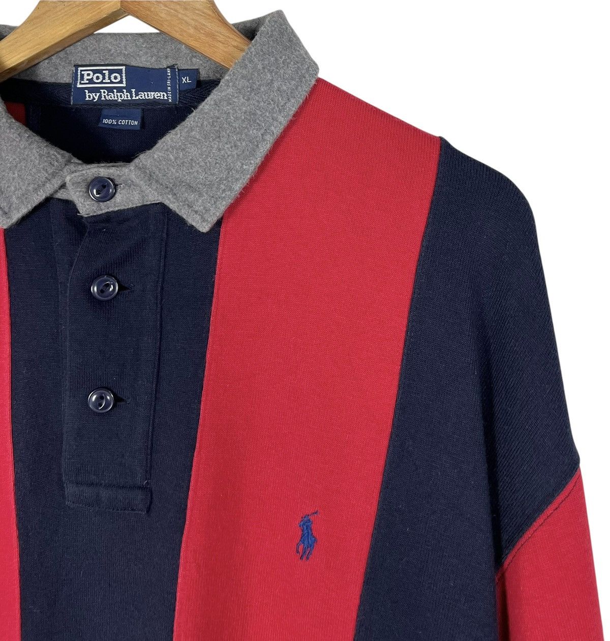 Polo Ralph Lauren 90s Vintage Polo RL Bold Rugby Polo Red/Navy XL Size US XL / EU 56 / 4 - 4 Thumbnail
