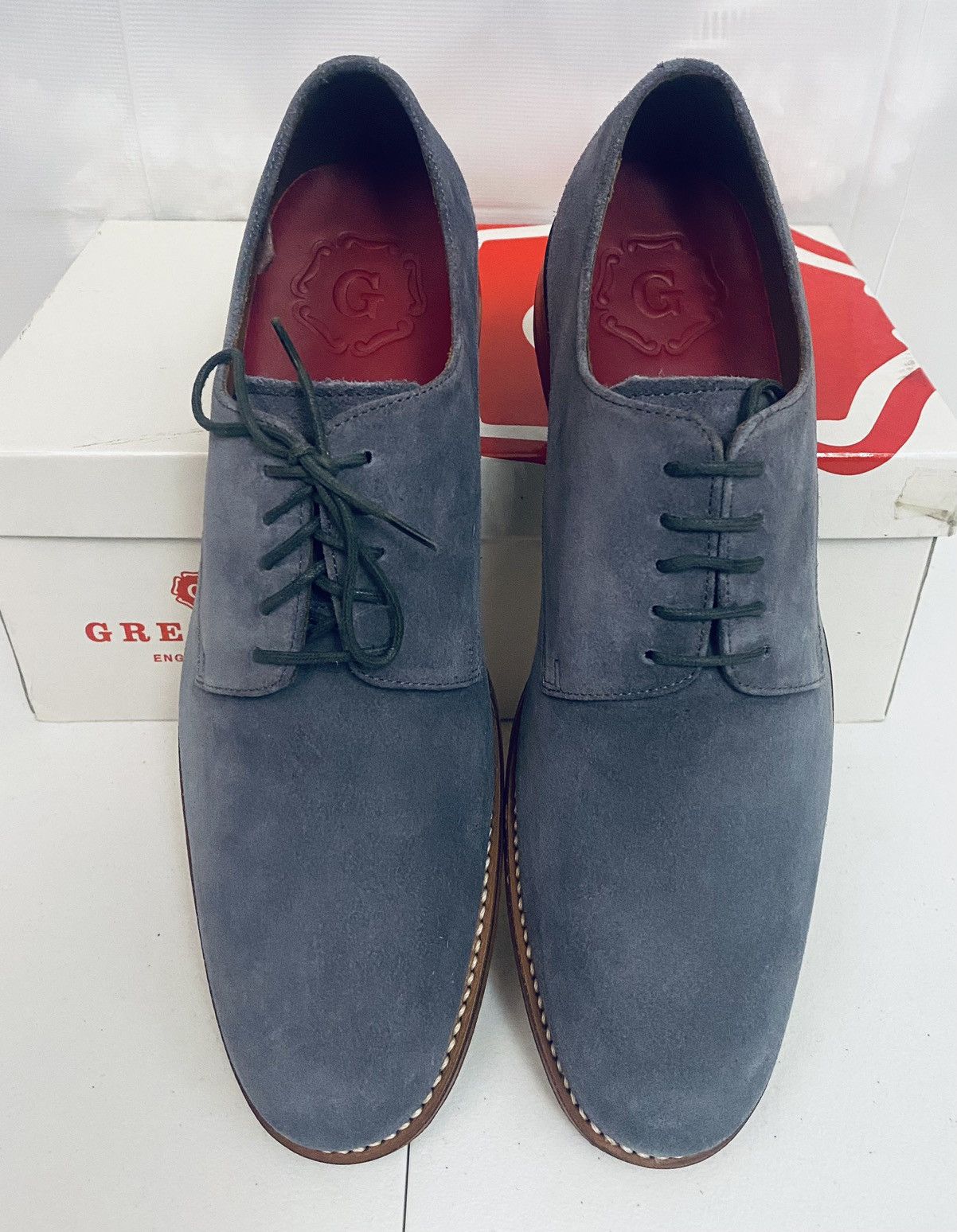 Grenson Grenson 🏴󠁧󠁢󠁥󠁮󠁧󠁿 Blue Suede Leather Burnished Finnegan Derby 10 NIB Size US 10 / EU 43 - 11 Thumbnail