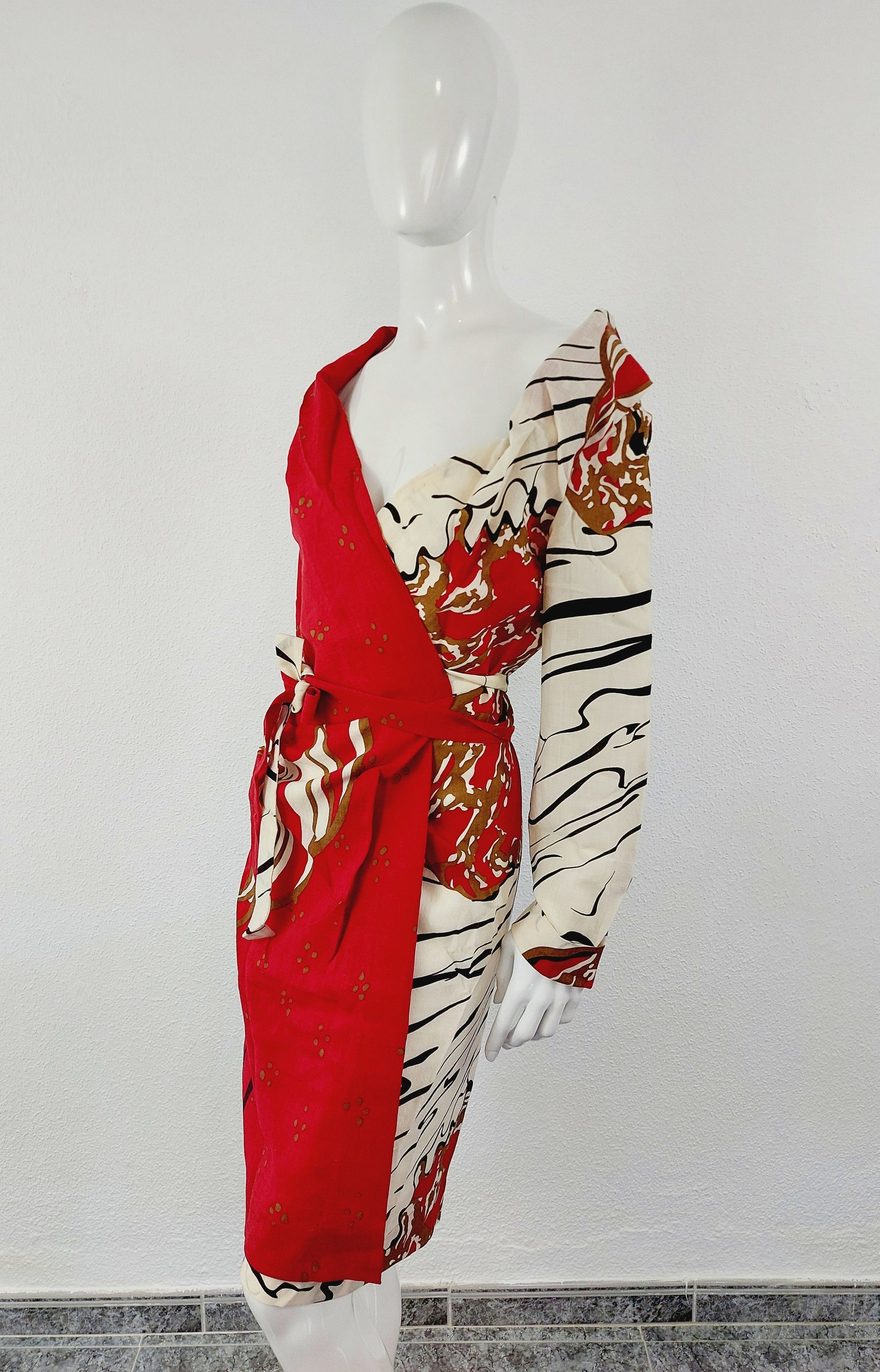 Image of Vivienne Westwood Floral Kimono Wrap Geisha Red Label Dress in Red White, Women's (Size Small)