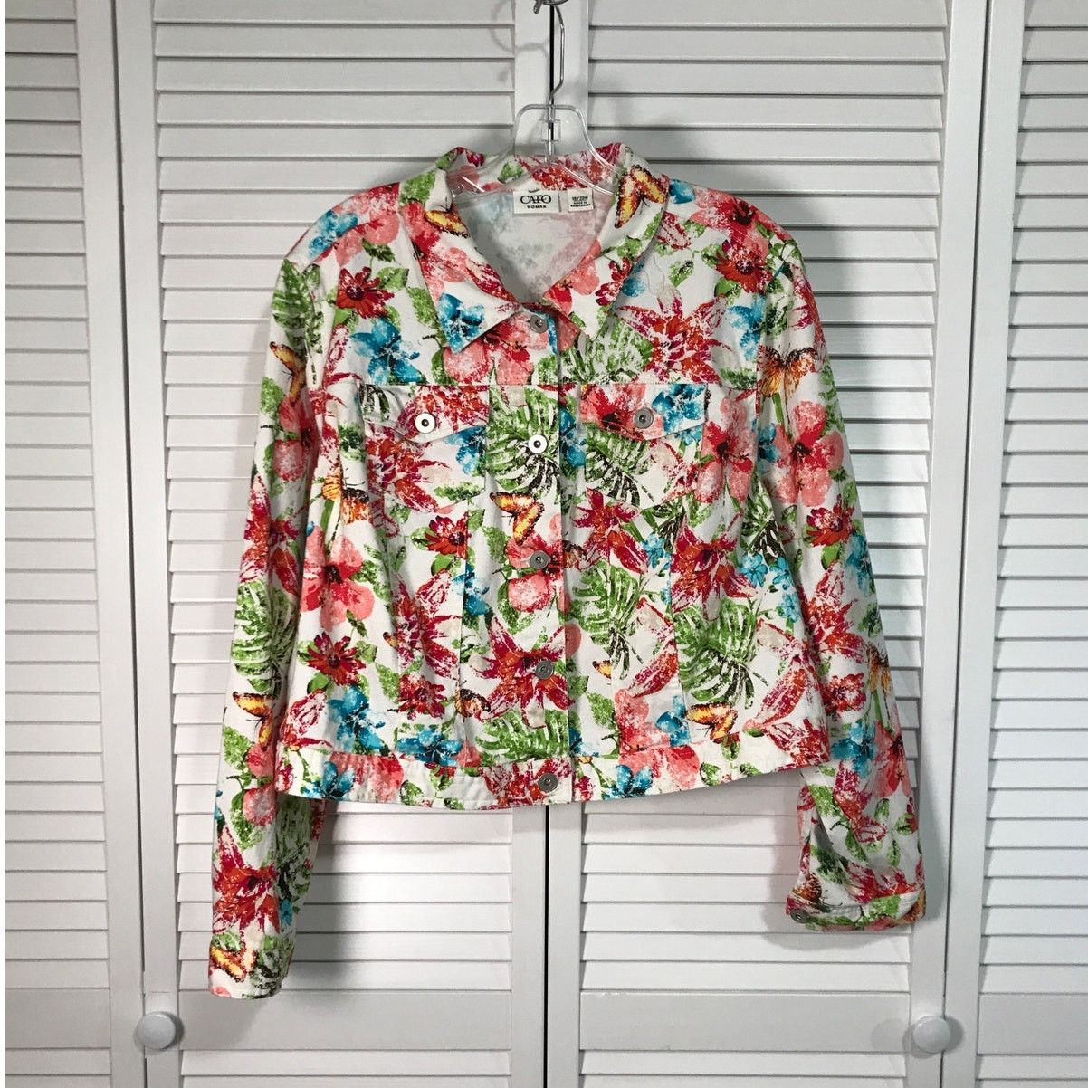 Other Cato Denim Floral Collared Long Sleeve Jacket Women 18/20W Size XXL / US 16-18 / IT 52-54 - 1 Thumbnail
