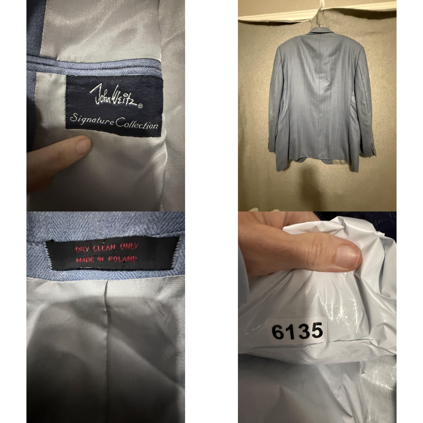 Vintage John Weitz Blazer Sport Coat Mens 42R Blue Silk Wool Herringbone Made Poland Size 42R - 9 Thumbnail