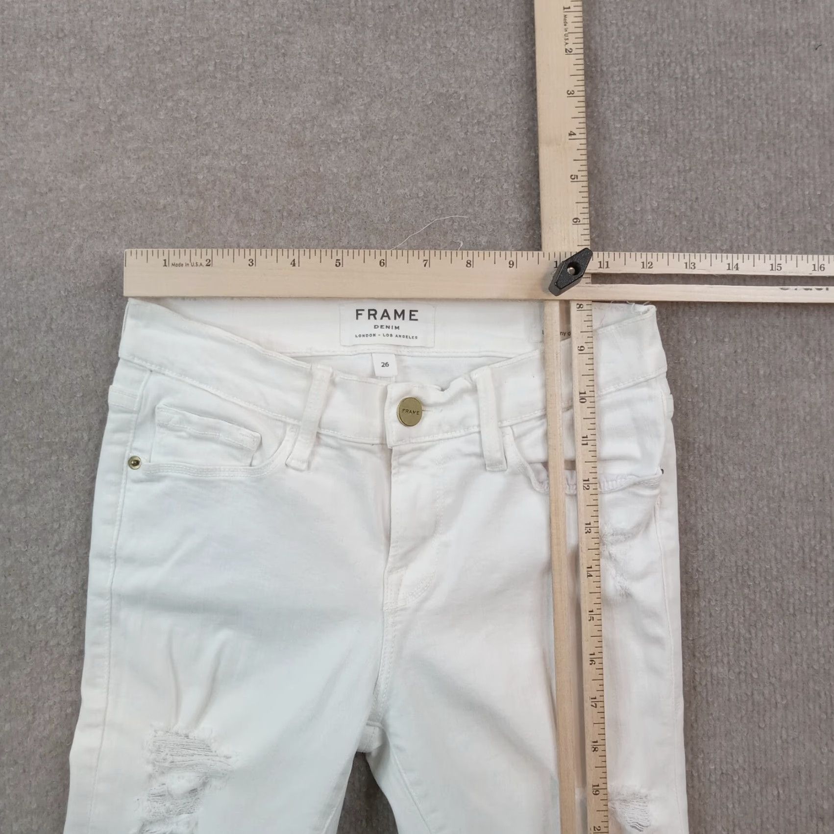 Frame FRAME Women's White Le Skinny de Jeanne Distressed Stretch Skinny Jeans Size 26 Size 26" / US 2 / IT 38 - 4 Thumbnail