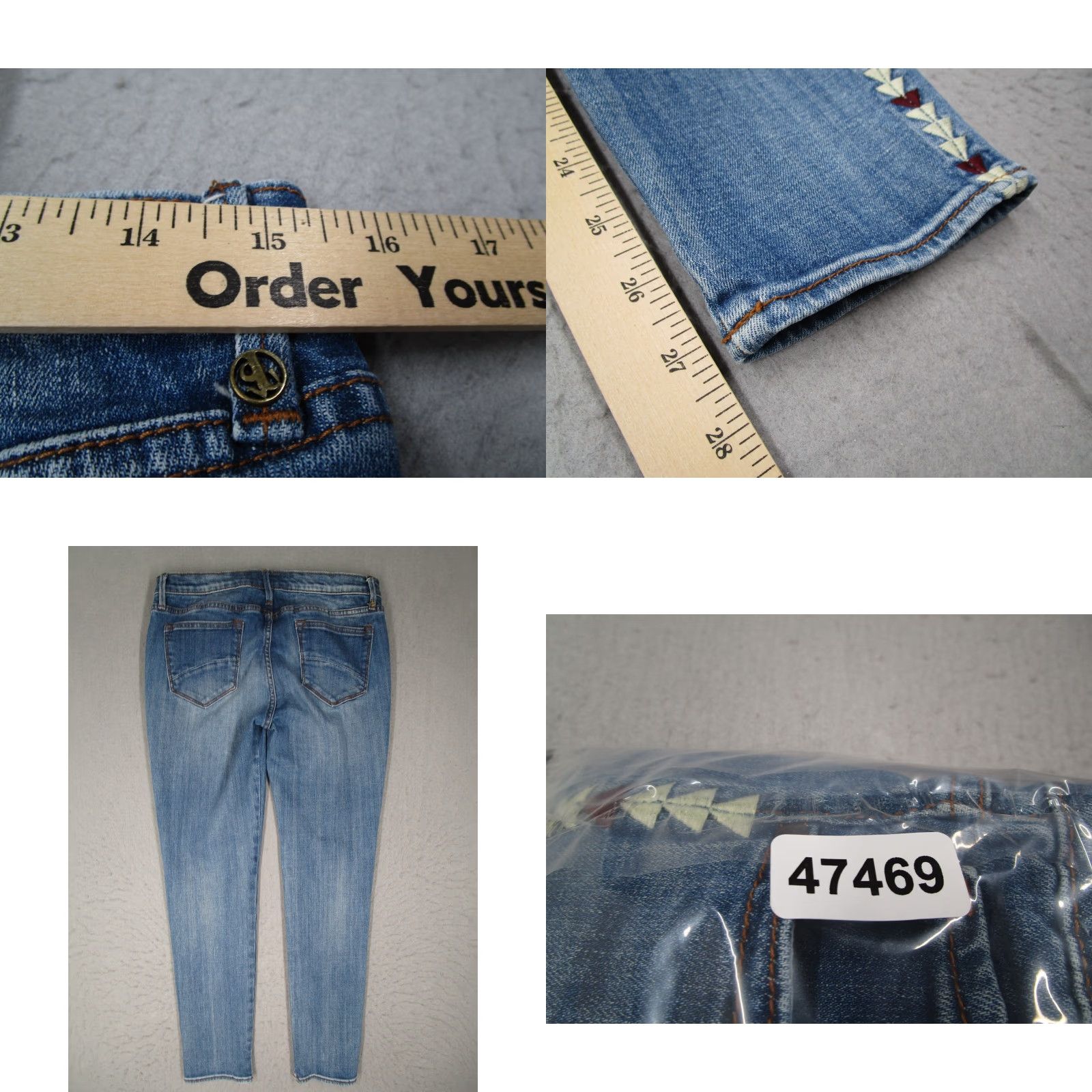 Vintage VINTAGE Driftwood Women's Jeans 29 Blue Classic Fit Denim Hippie Aztec Festival Boho Size 29" - 8 Thumbnail