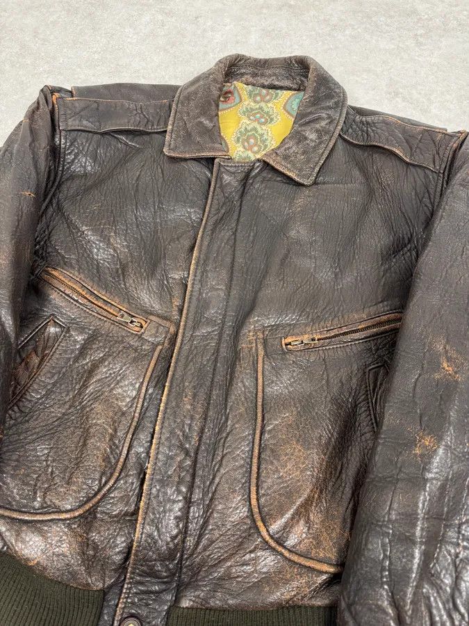 Hugo Boss 2000s Hugo Boss Aviator Brown Leather Bomber Jacket Size US L / EU 52-54 / 3 - 4 Thumbnail