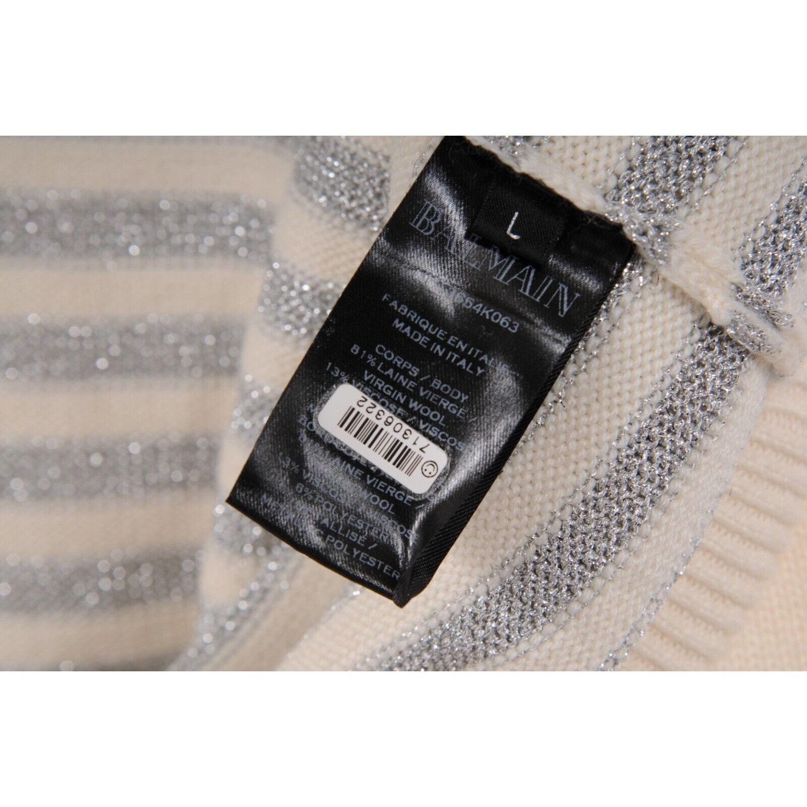Balmain Glitter Stripped Sweater Cream Silver Wool Size US L / EU 52-54 / 3 - 7 Thumbnail