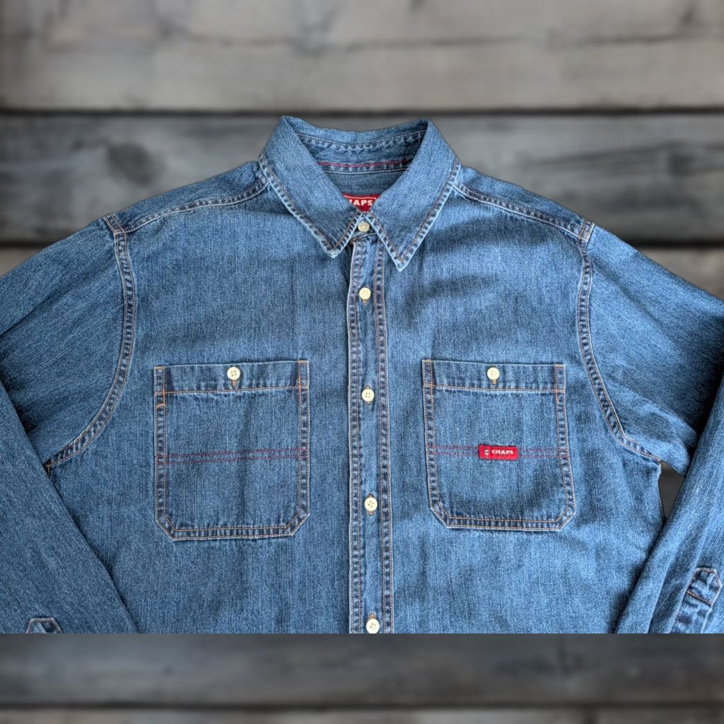 Chaps VINTAGE Chaps Ralph Lauren Shirt Denim Blue Button-Up Mens M Long Sleeve Size US M / EU 48-50 / 2 - 1 Thumbnail