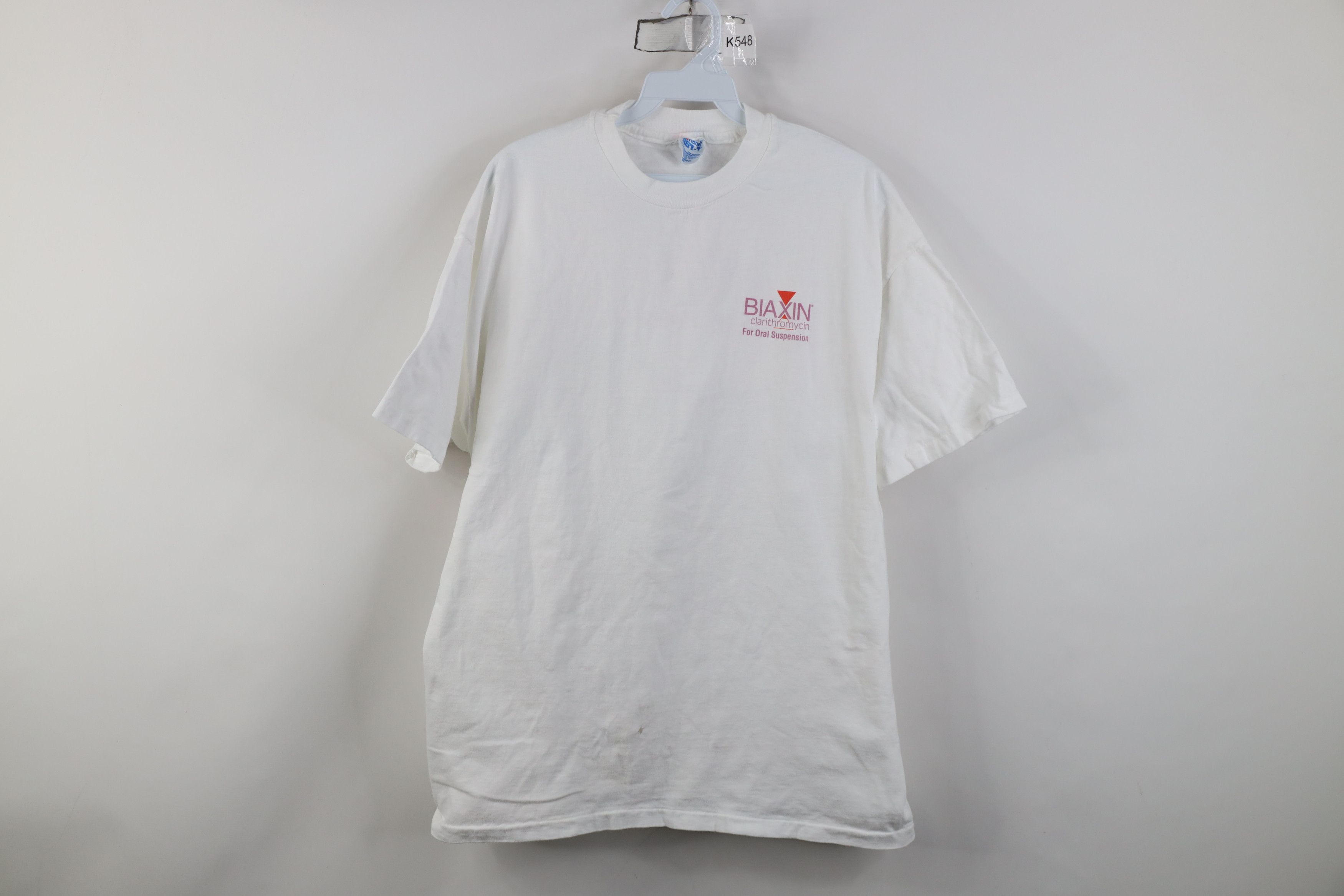 Vintage Vintage 90s Clarithromycin Short Sleeve T-Shirt White USA Size US XL / EU 56 / 4 - 1 Thumbnail