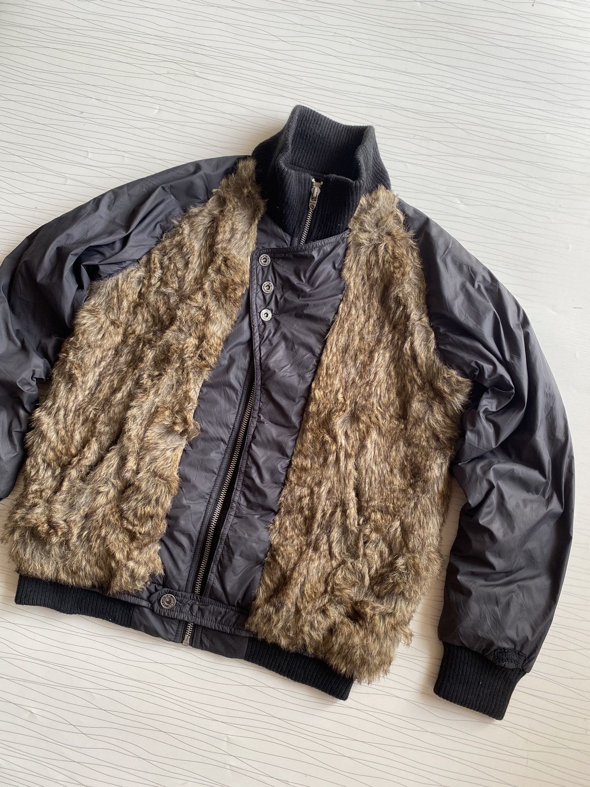 Diesel × Le Grande Bleu (L.G.B.) 2000s DIESEL FAUX FUR BOMBER Y2K JACKET Size US XXS / EU 40 - 3 Thumbnail