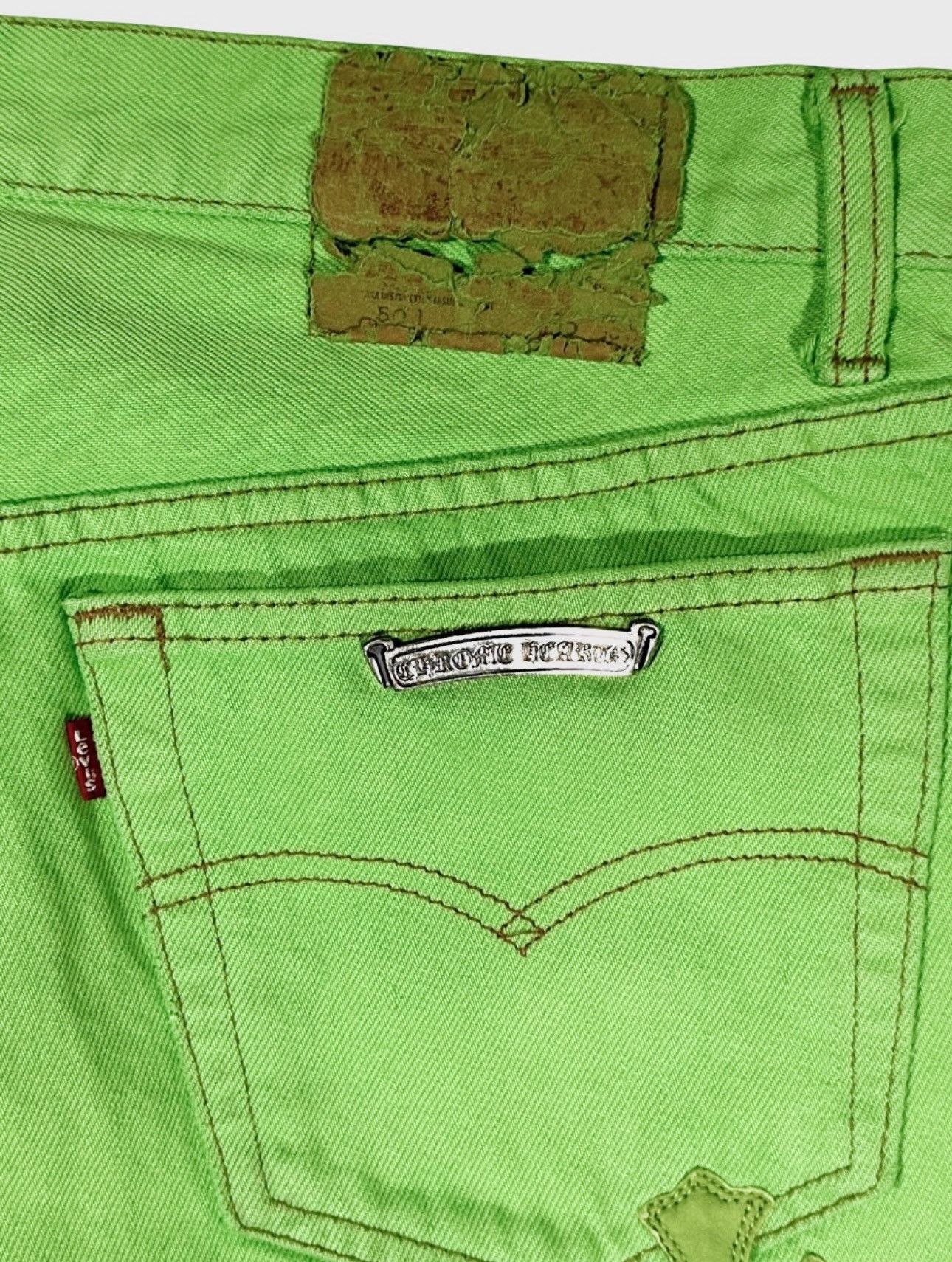 Chrome Hearts Chrome Hearts Sex Records green & black cross patch denim Size US 33 - 6 Thumbnail