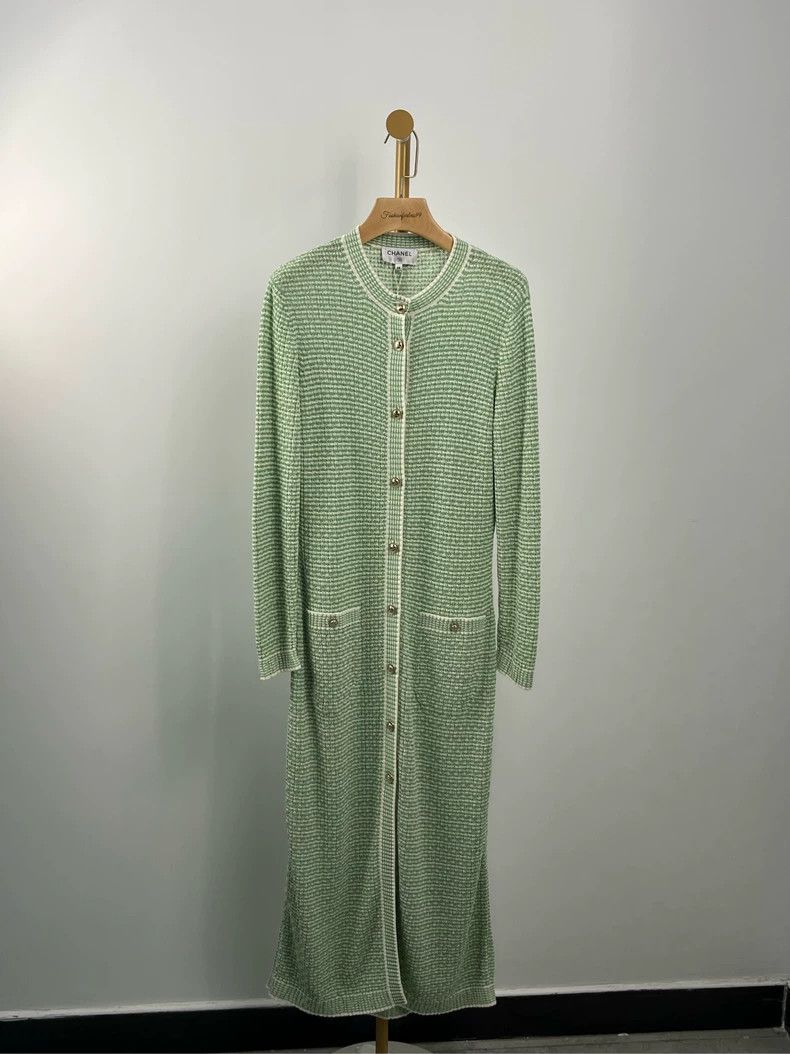 Chanel Green Single-Breasted Knit Dress - dmc