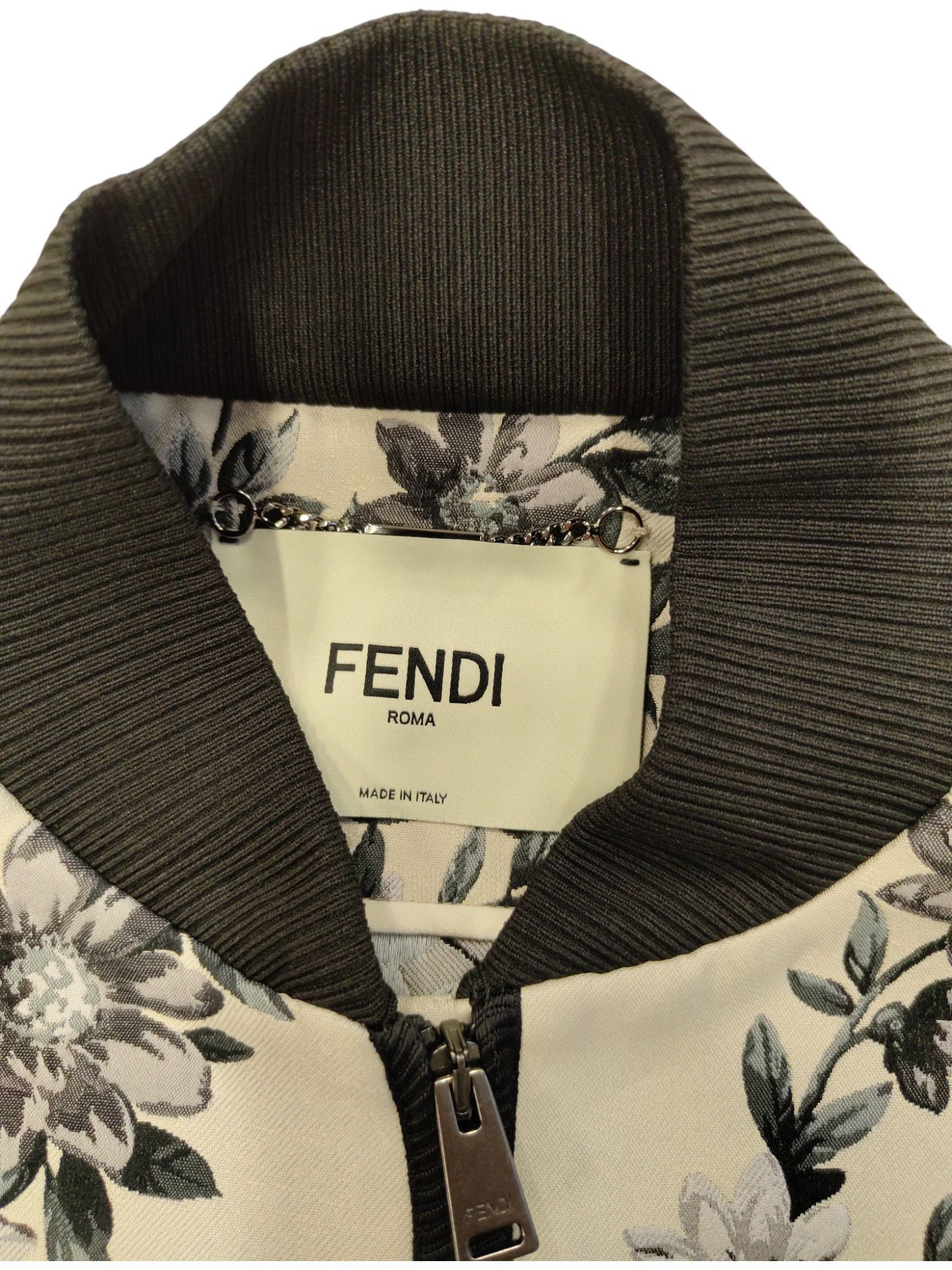 Fendi Beige And Black Floral Print Zip Up Jacket Size XS / US 0-2 / IT 36-38 - 6 Thumbnail
