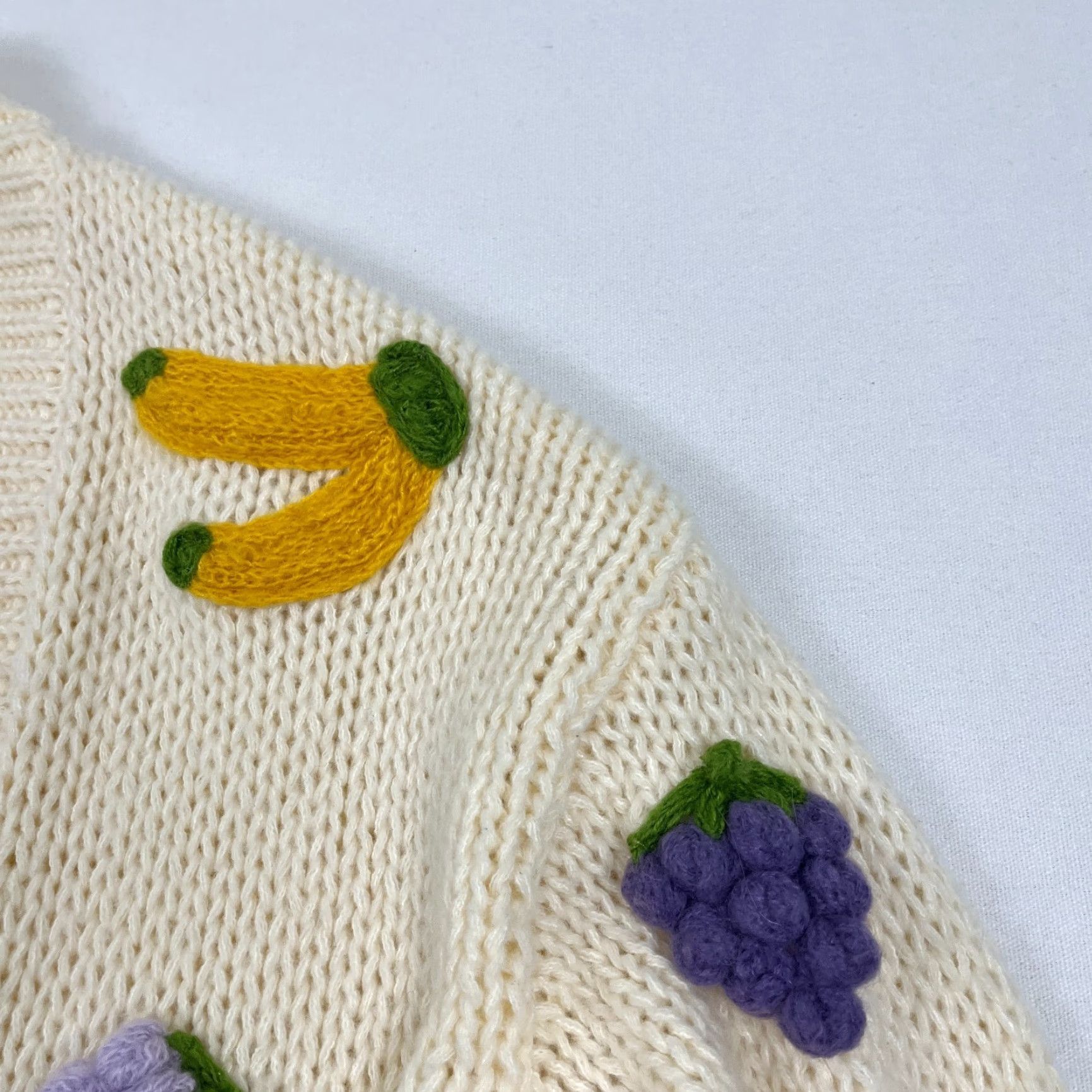 Anthropologie VINTAGE Anthropologie x Duchamp Cardigan Sweater Womens OS 3D Chunky Fruit Cream Novelty Size ONE SIZE - 3 Thumbnail