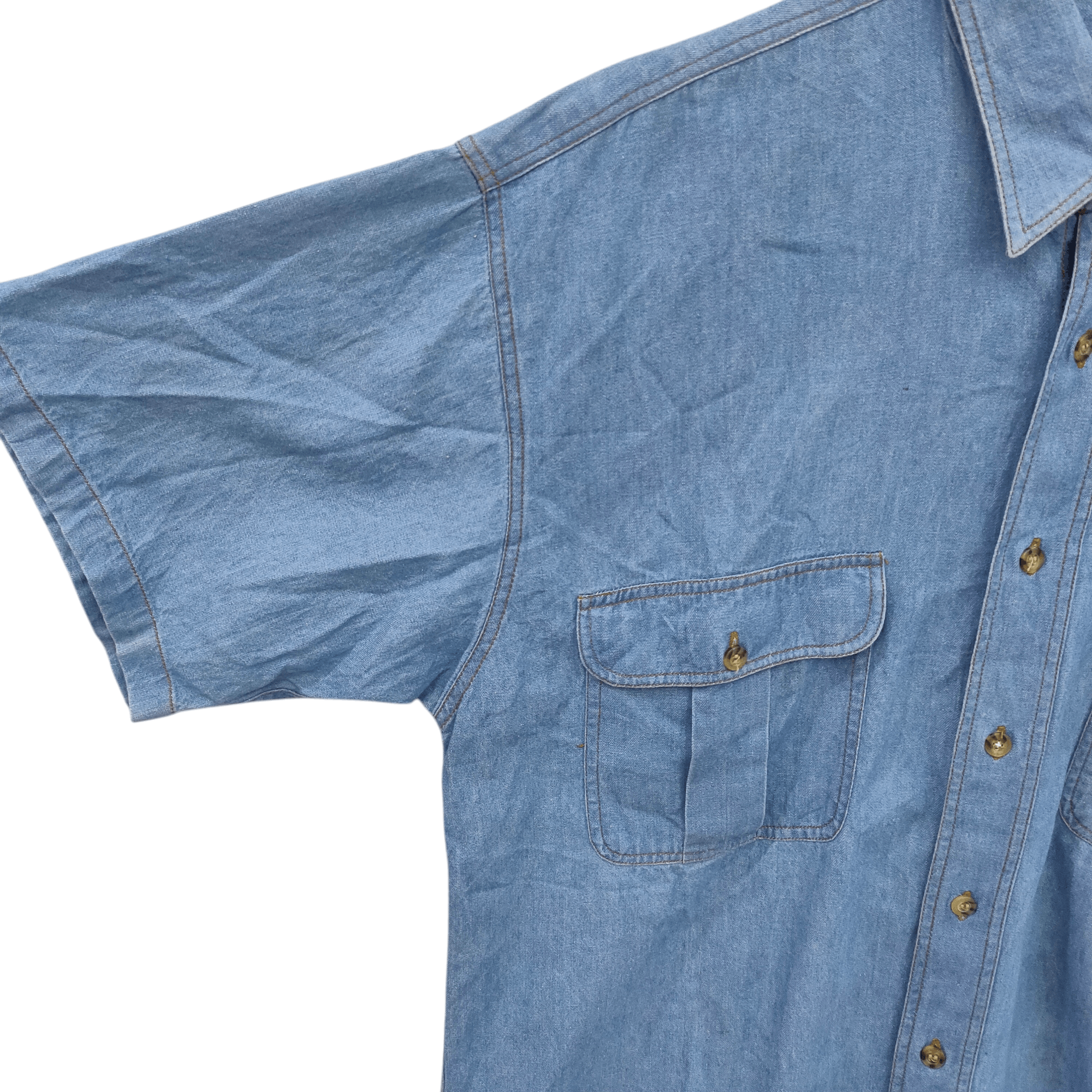 Stone Island Stone Island Garment Denim Short Sleeve Shirt Workwear Style Size US L / EU 52-54 / 3 - 3 Thumbnail